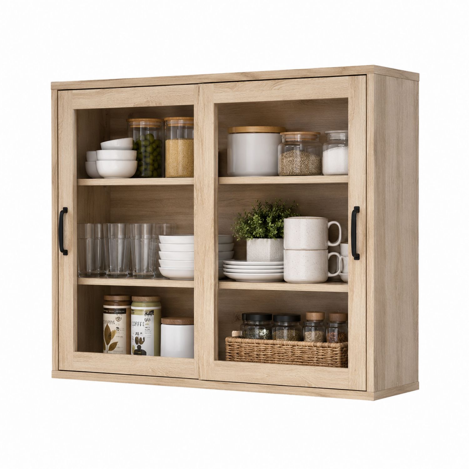 Credenza in legno con ante scorrevoli in vetro temperato