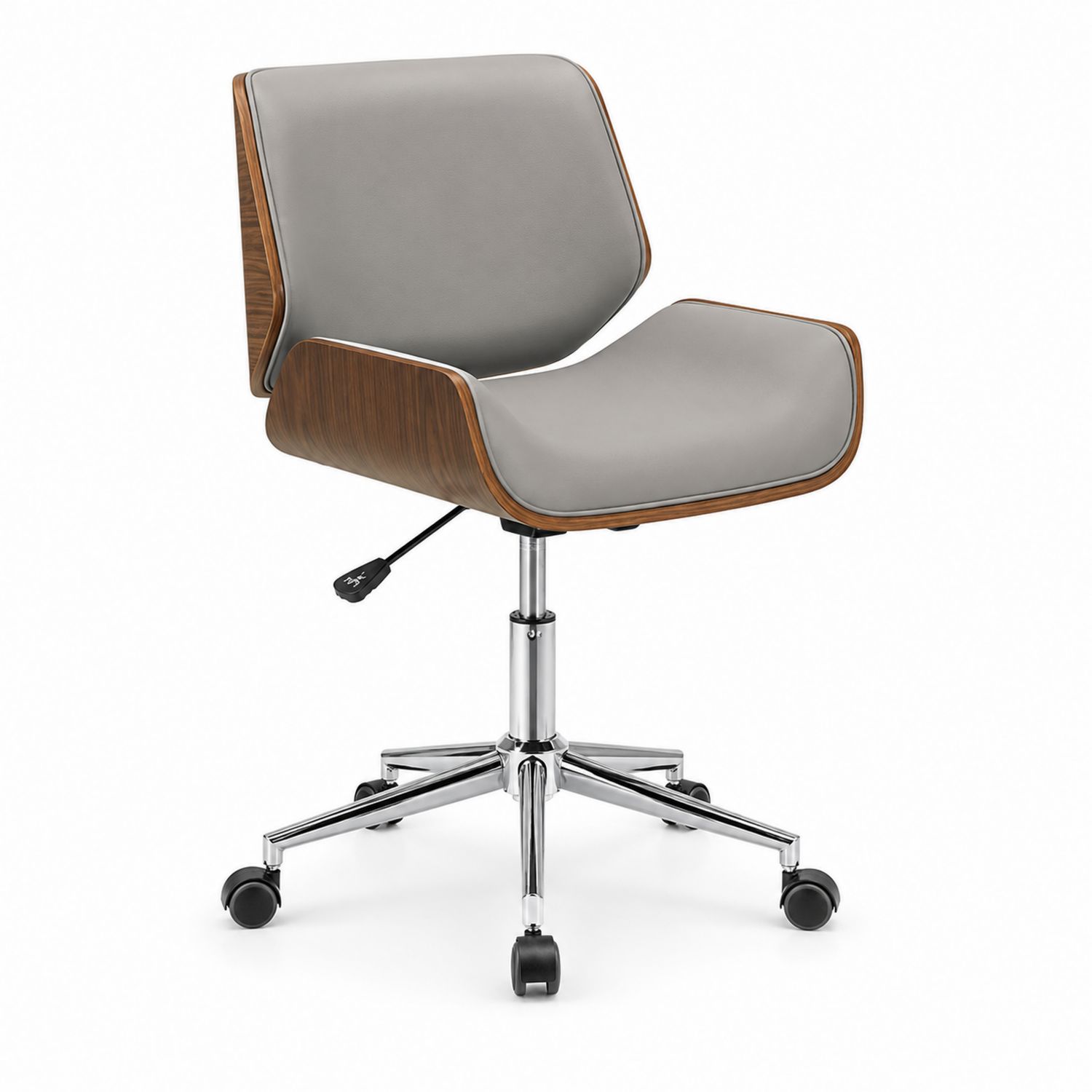 Sedia girevole in pelle sintetica Grigio con legno multistrato e base in metallo cromato