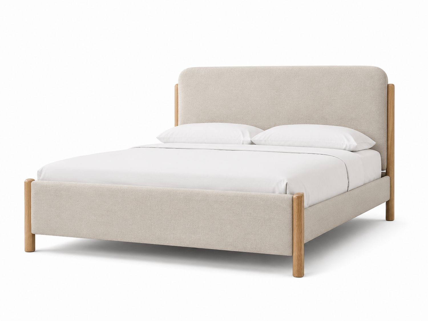 Letto matrimoniale in tessuto con struttura in legno