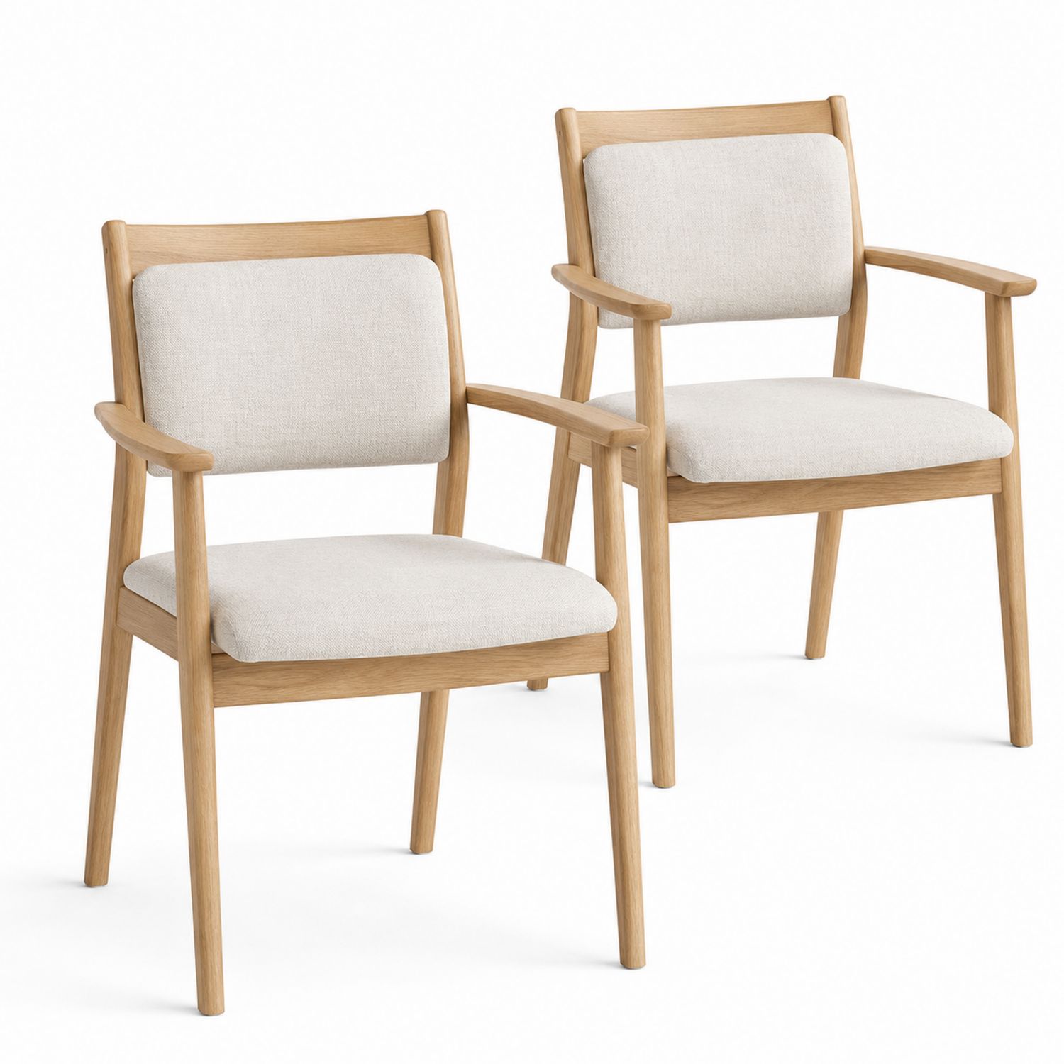 Set di 2 sedie in legno massello con rivestimento in tessuto beige