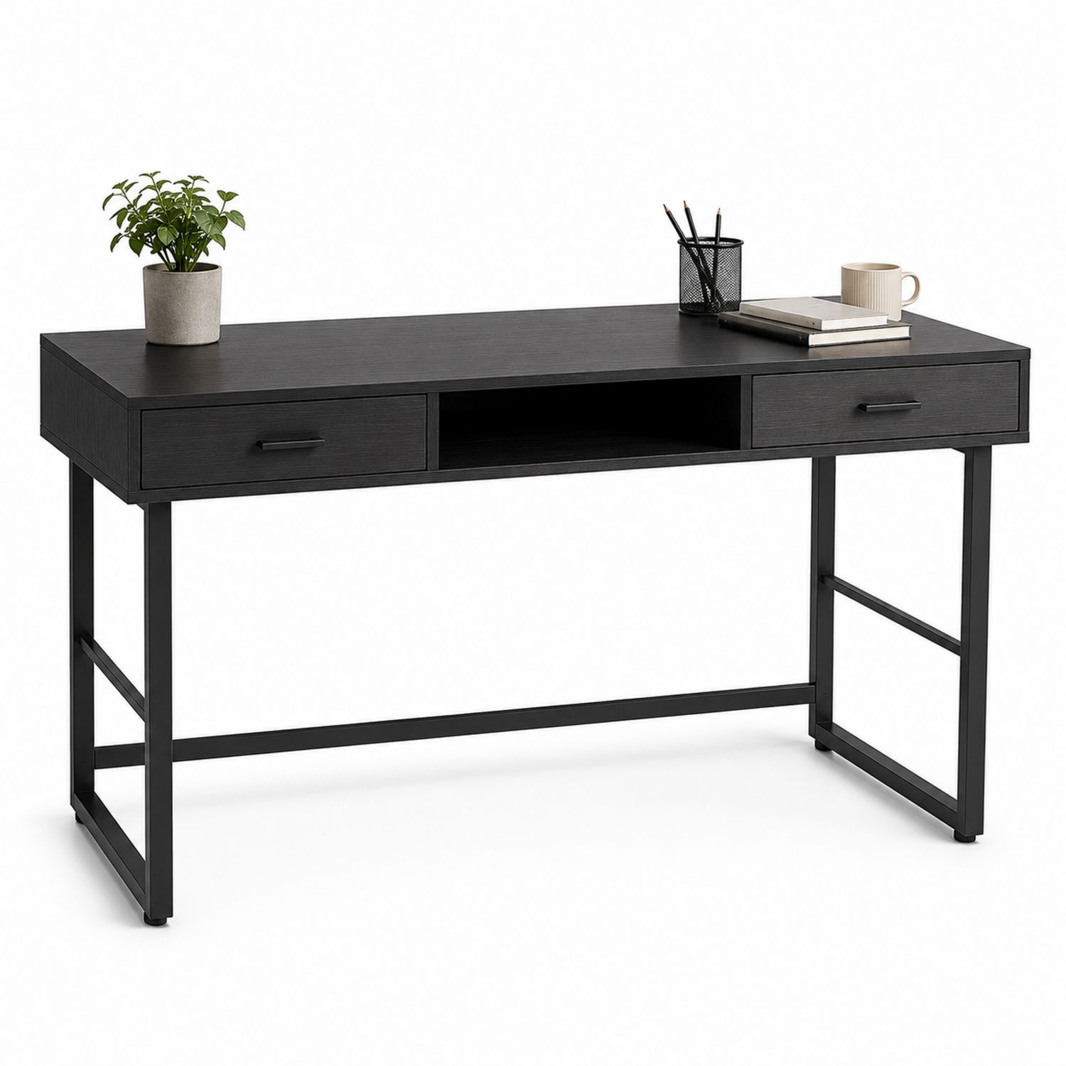Scrivania rettangolare in legno e metallo nero 120x60x75 cm