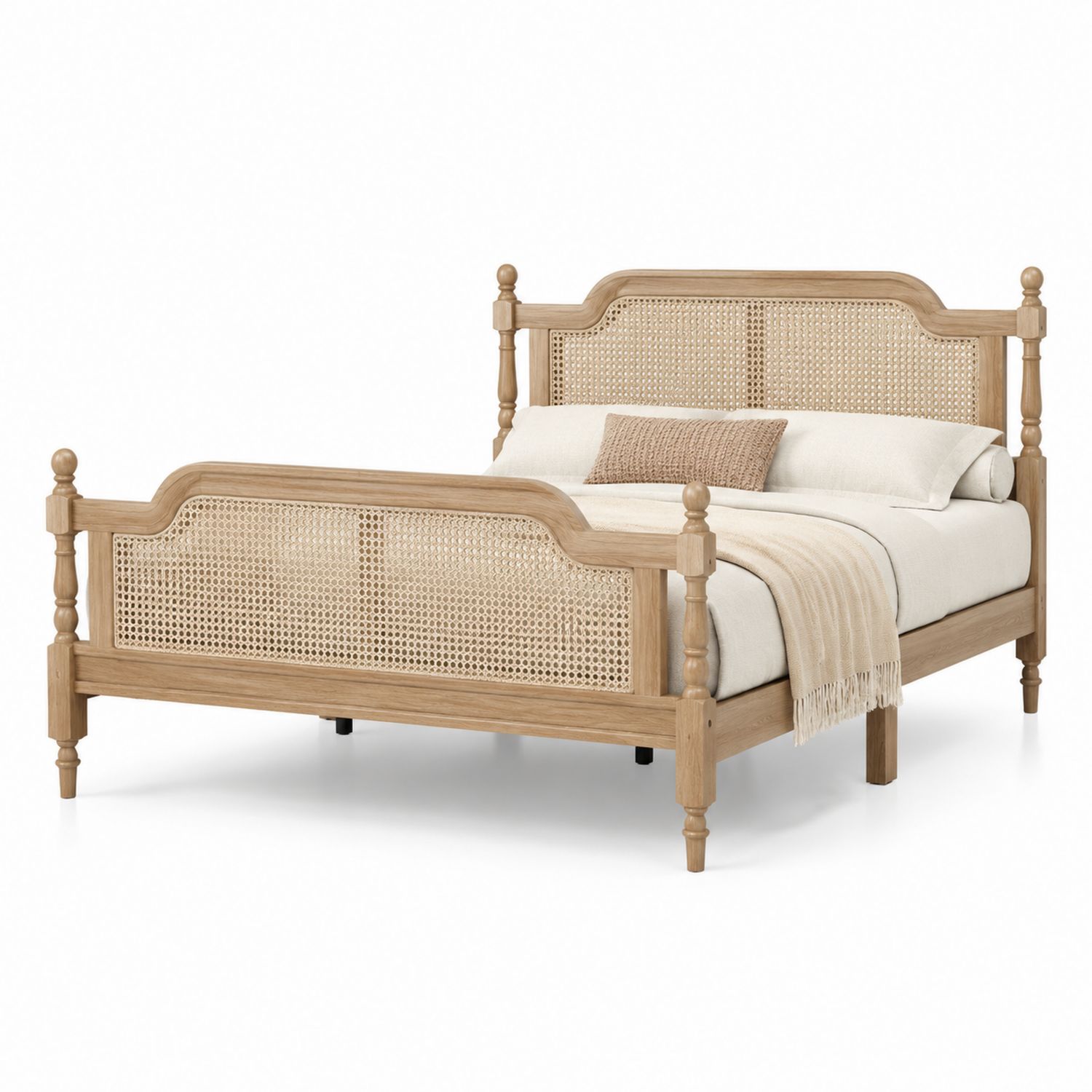 Letto Matrimoniale in Legno e Rattan Naturale 200x160 cm