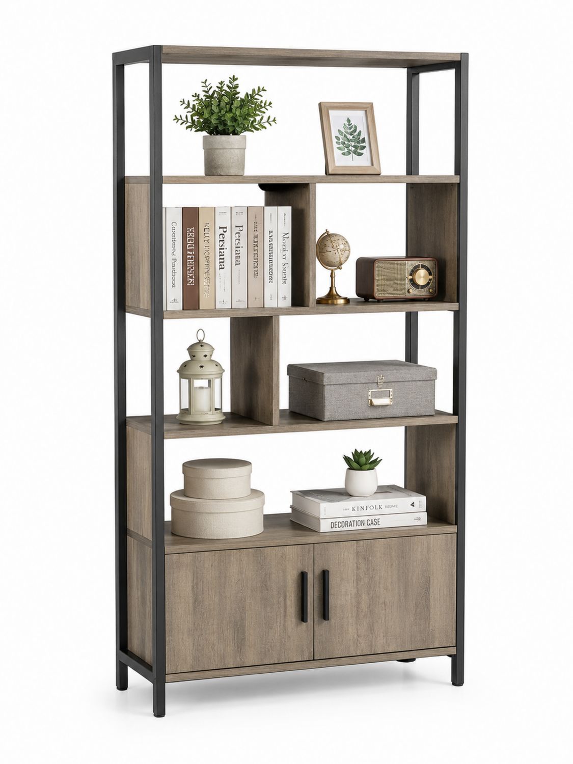 Libreria in Metallo e Rovere con Ripiani e Ante 180x90x30 cm