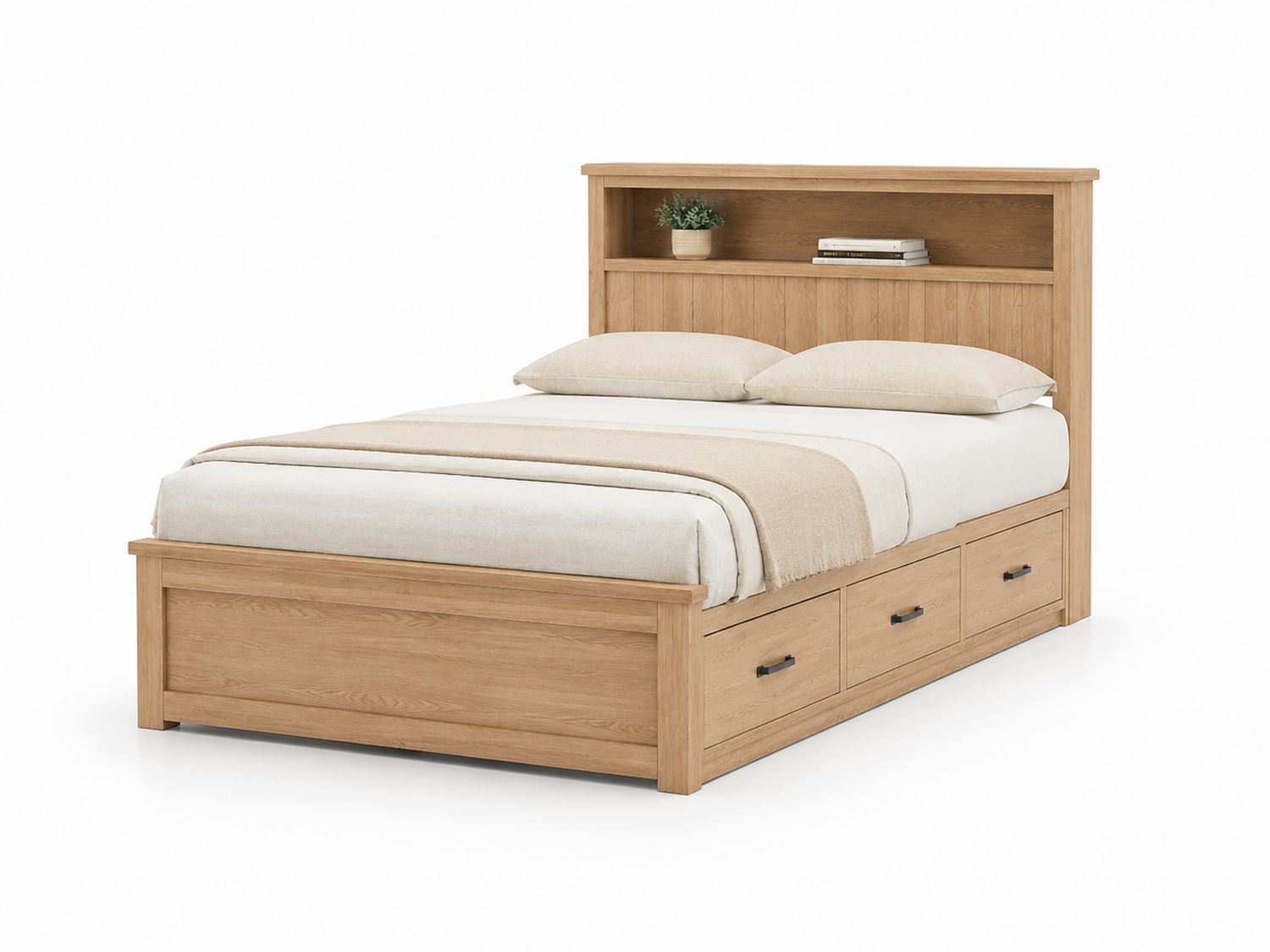 Letto Matrimoniale in Legno di Quercia con Testiera e Cassetti