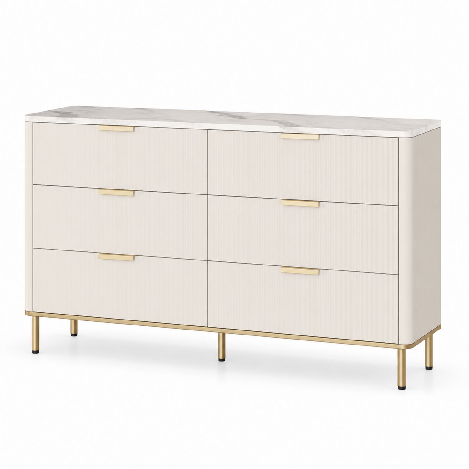 Cassettiera a Sei Cassetti in MDF con Piano in Marmo e Gambe in Metallo