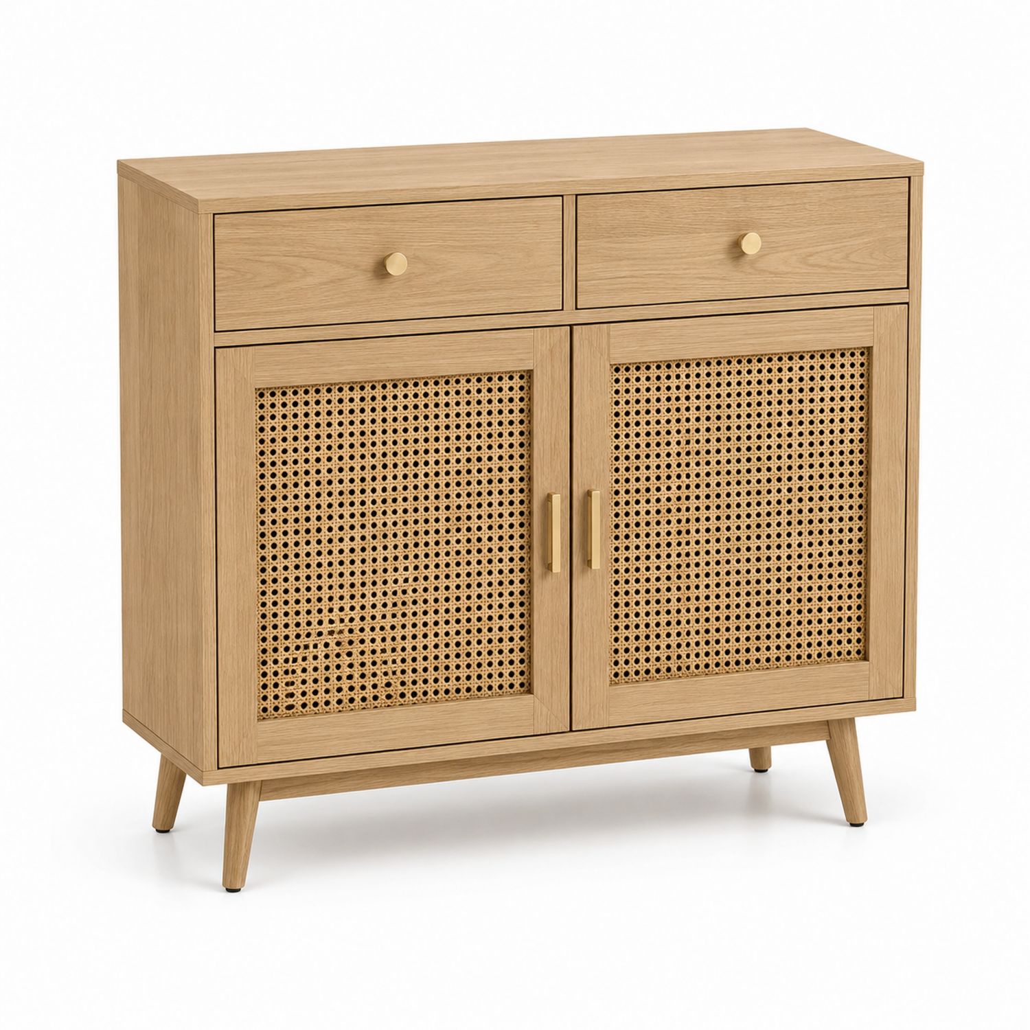 Credenza in legno e rattan naturale 80x35x90cm