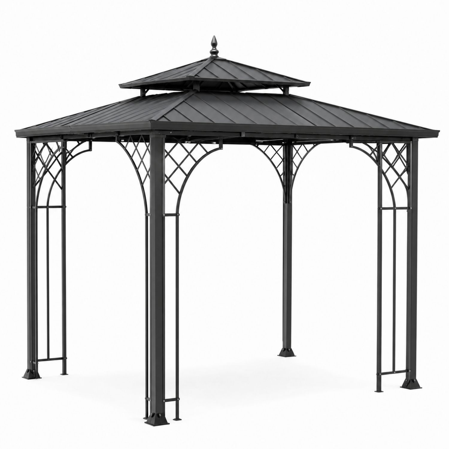 Gazebo da Giardino in Acciaio Nero con Tetto a Due Livelli