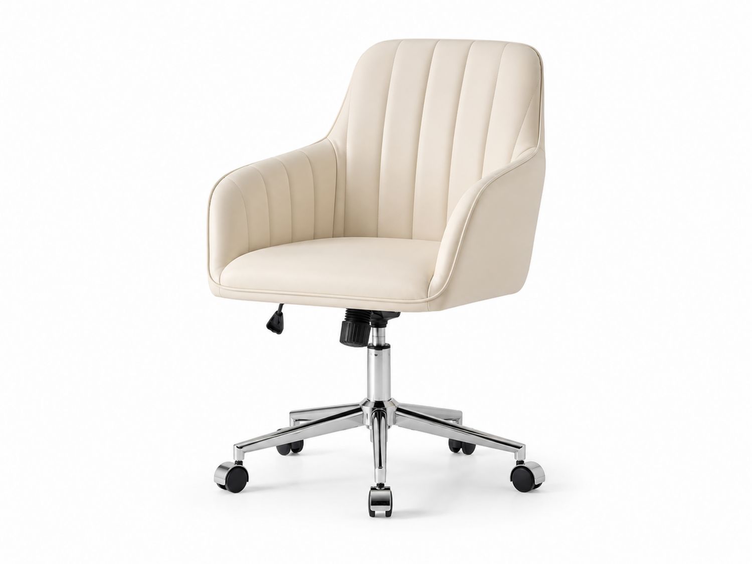 Sedia da ufficio in metallo e similpelle regolabile con ruote, Crema