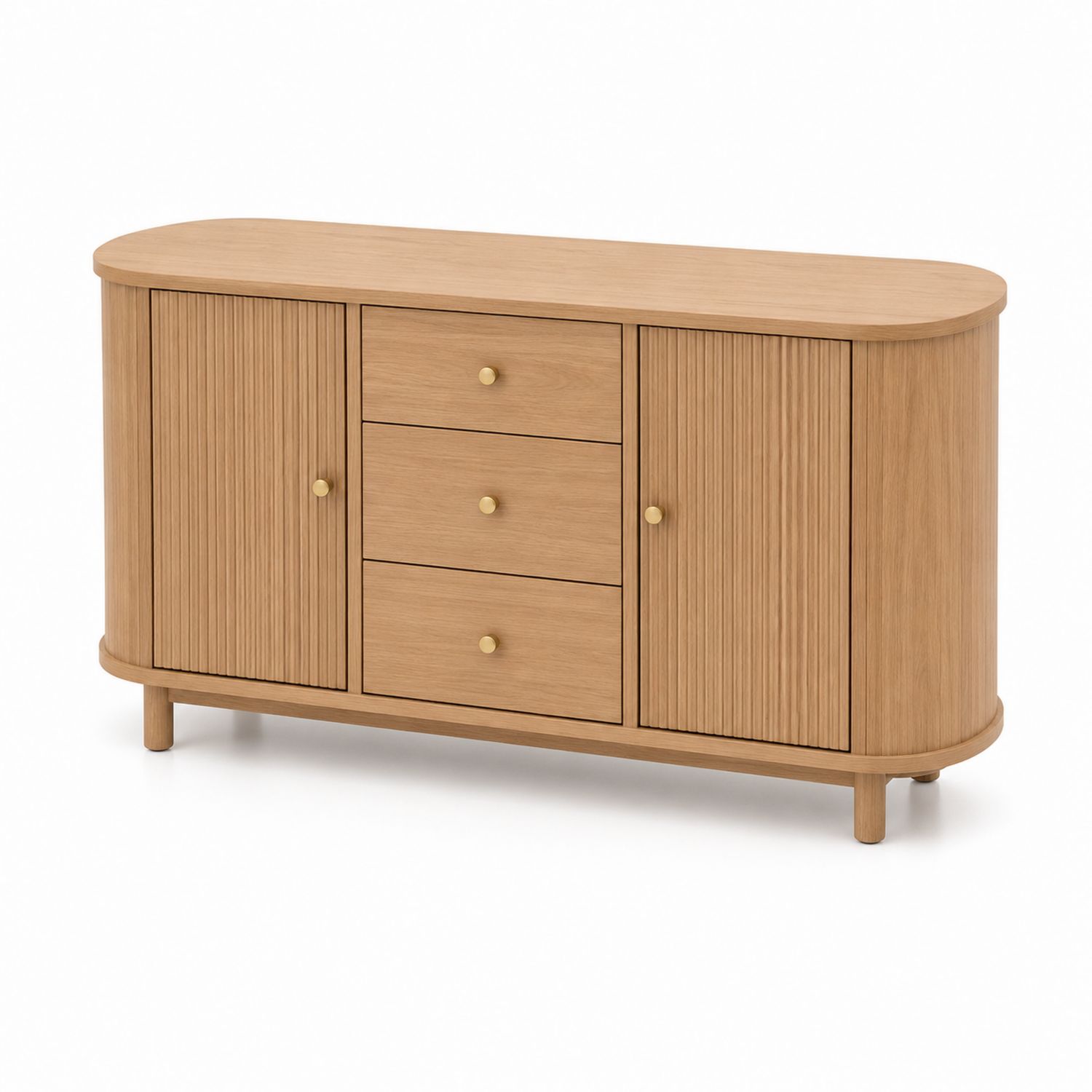 Credenza ovale in legno massello con cassetti e ante