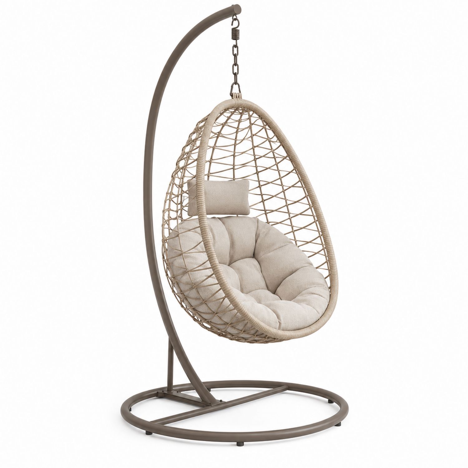 Sedia a dondolo sospesa in rattan con cuscino beige