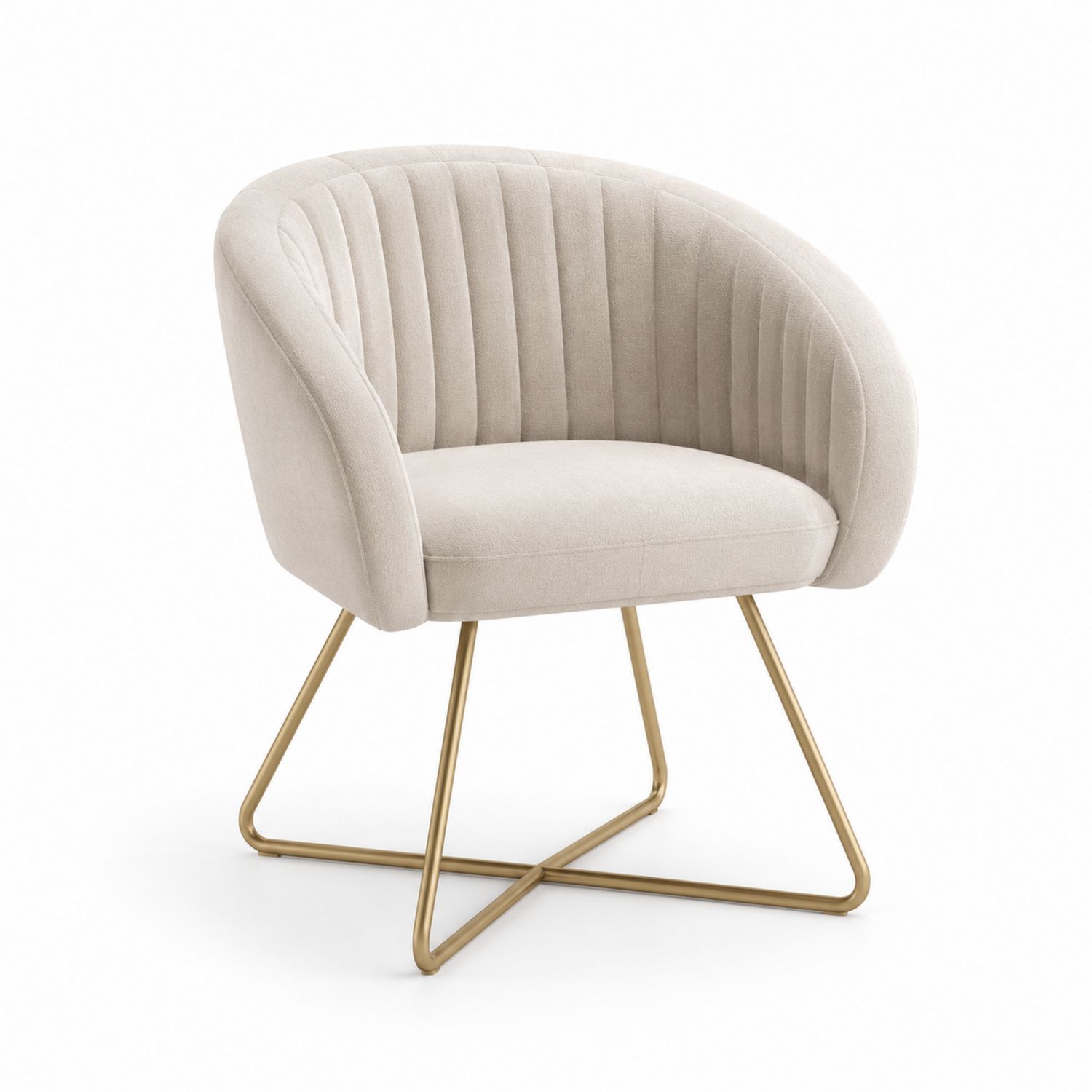 Sedia in tessuto beige con struttura in metallo dorato