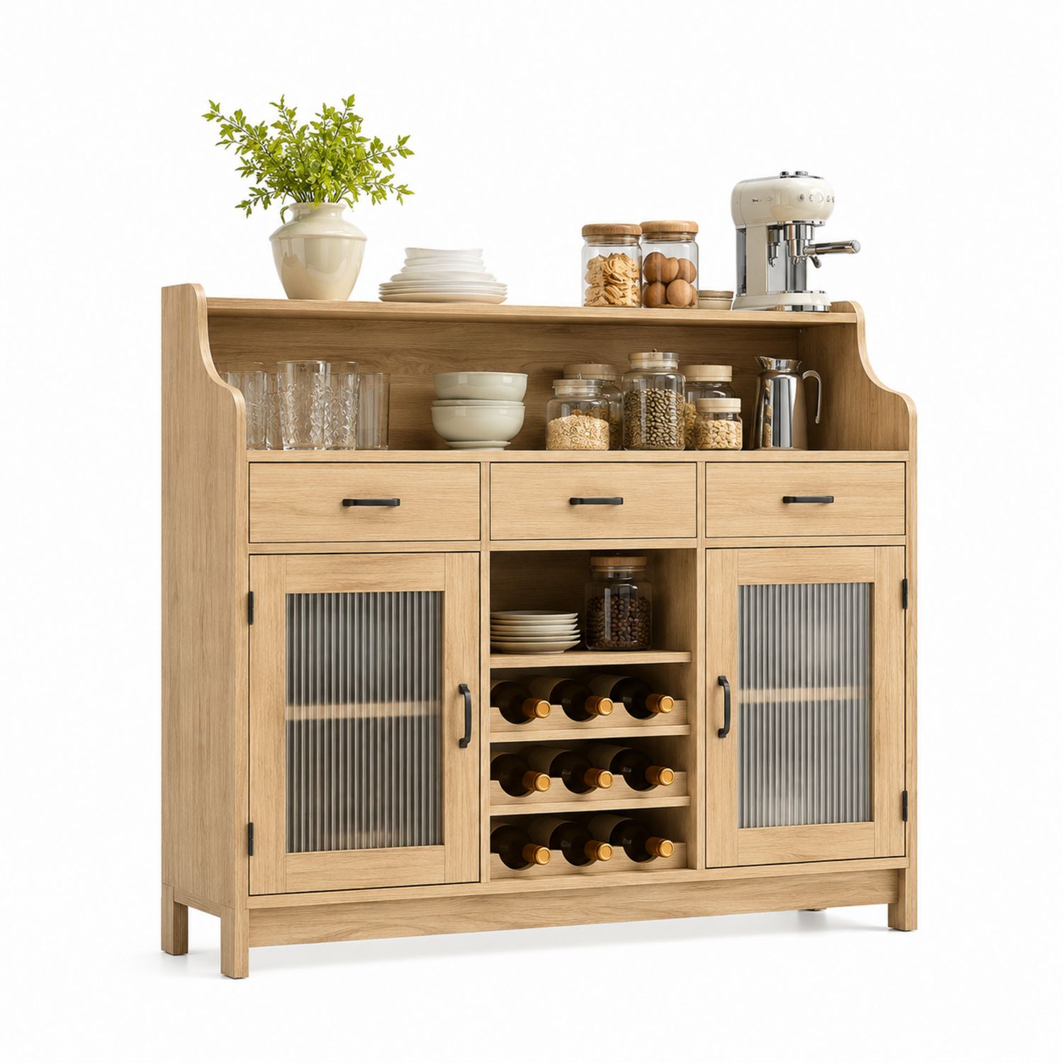 Credenza in legno con ante in vetro temperato, Beige