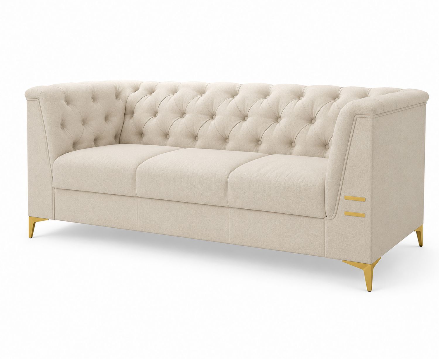 Divano 3 Posti in Tessuto Poliestere Beige con Gambe in Metallo