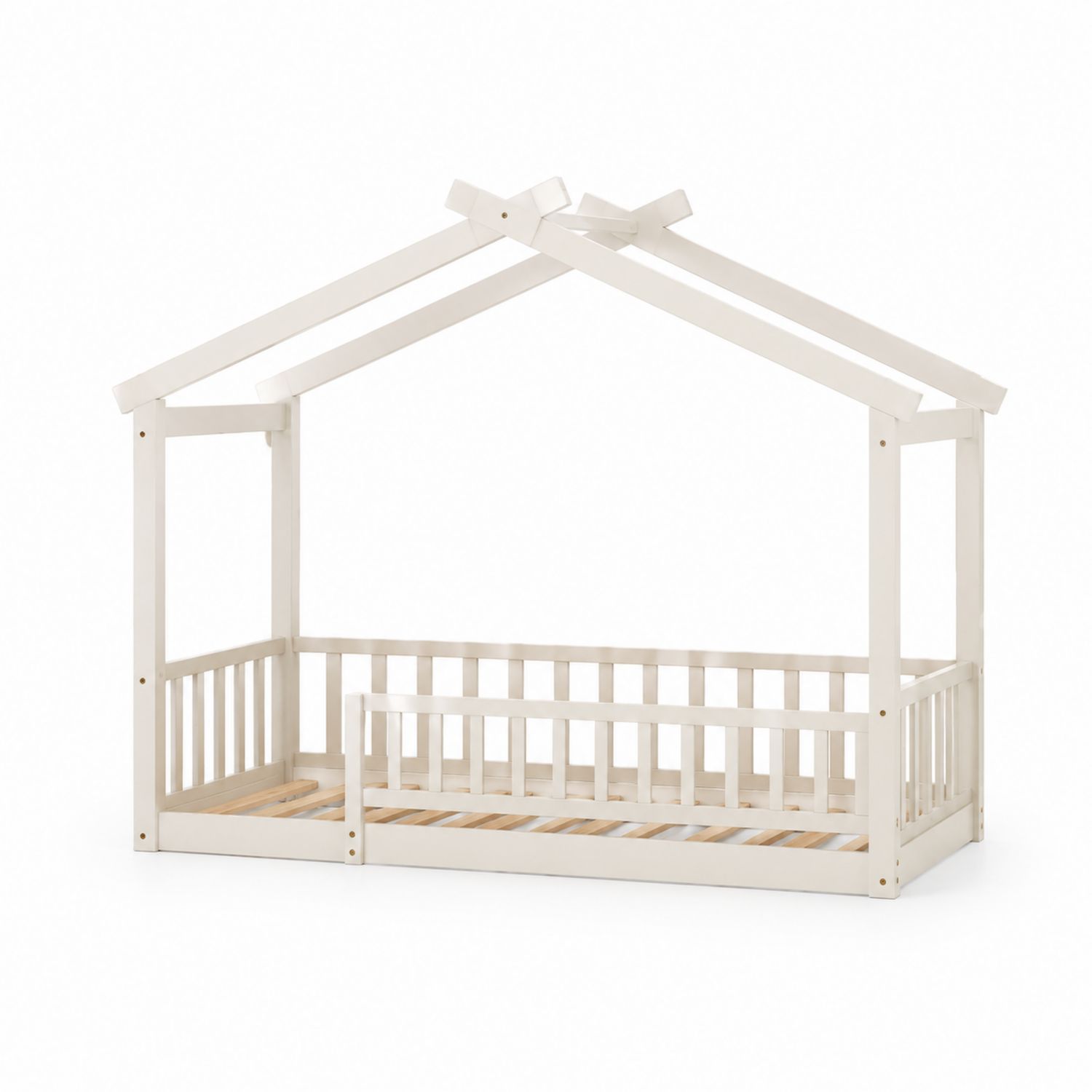 Letto per bambini a forma di casetta in legno di pino bianco