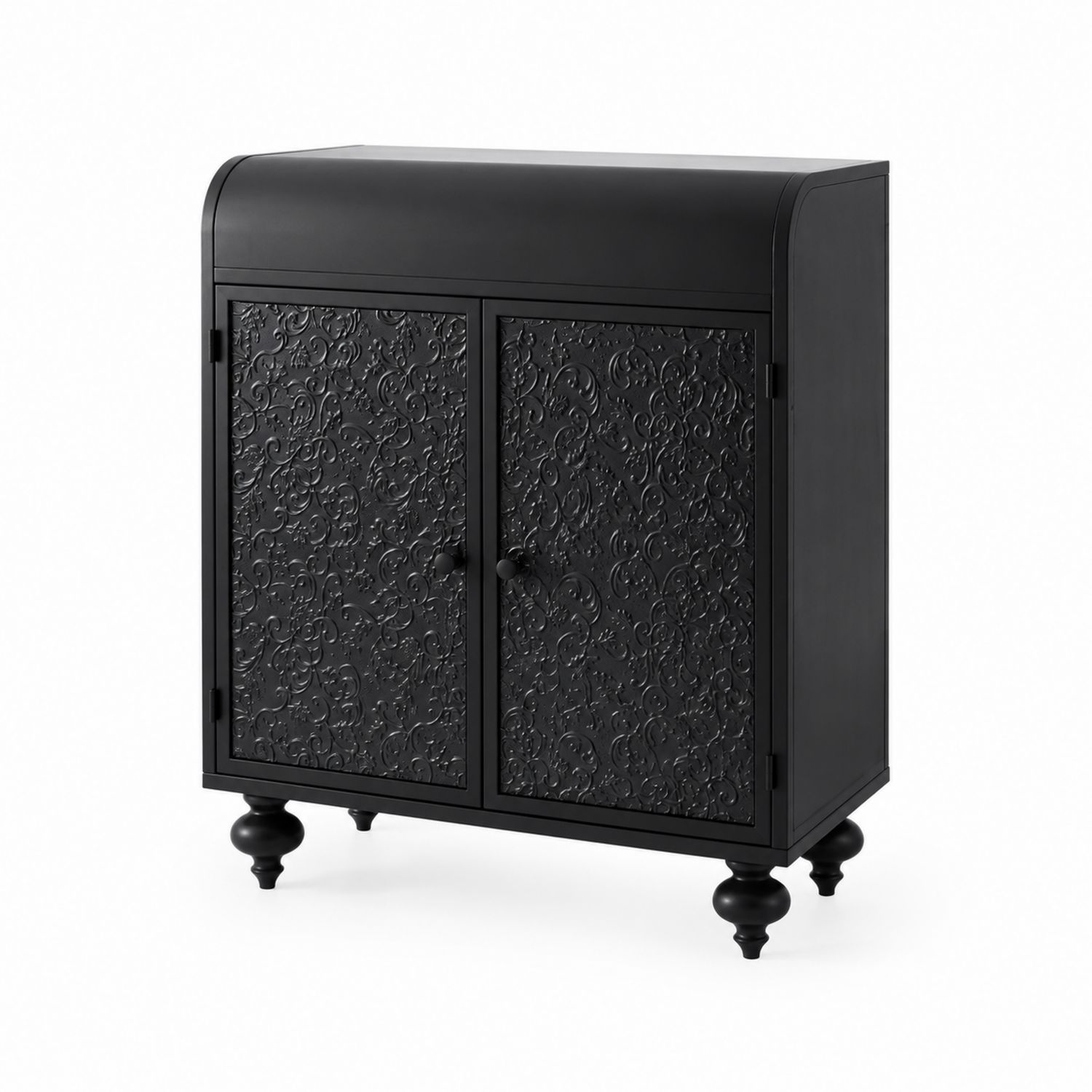 Credenza in Metallo Nero con Dettagli Intagliati