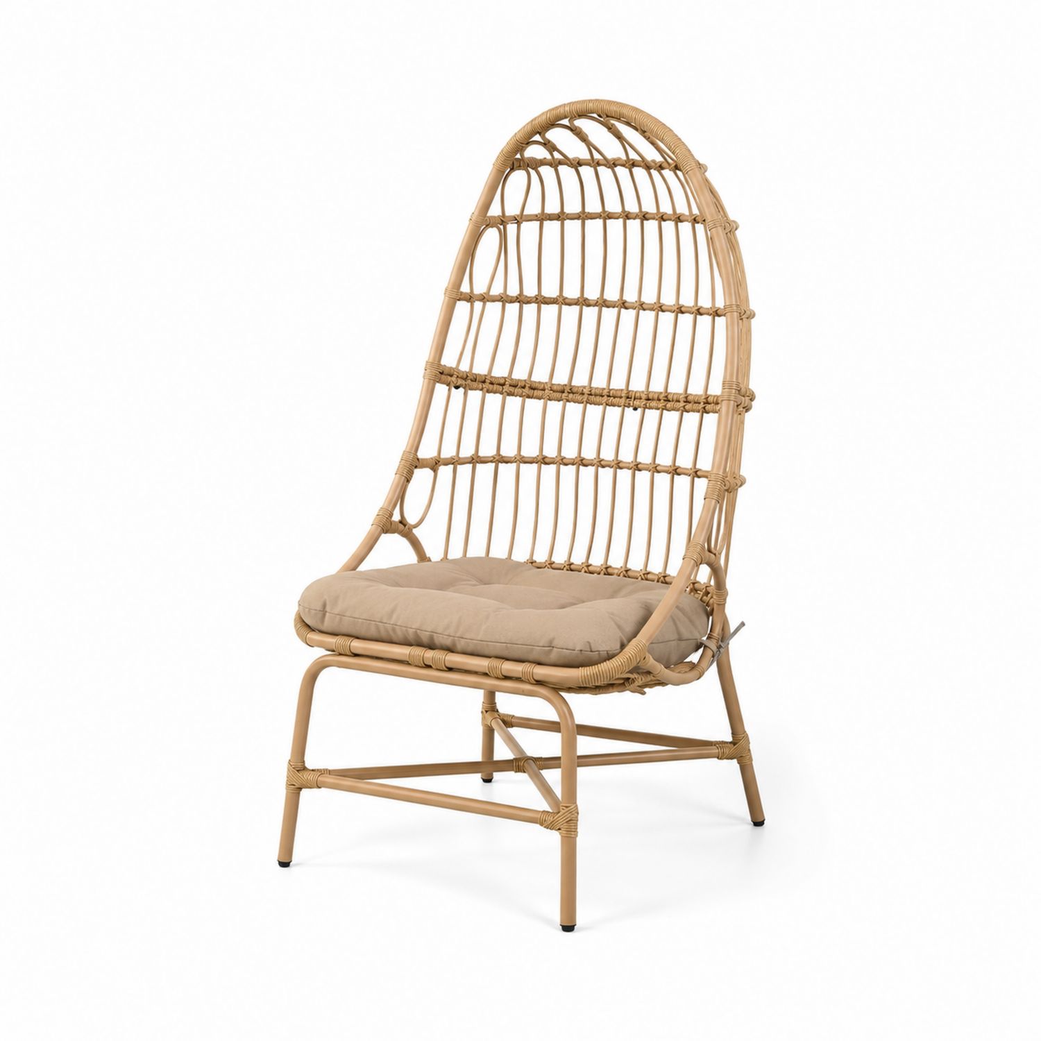 Sedia in Rattan Naturale con Cuscino in Poliestere Beige