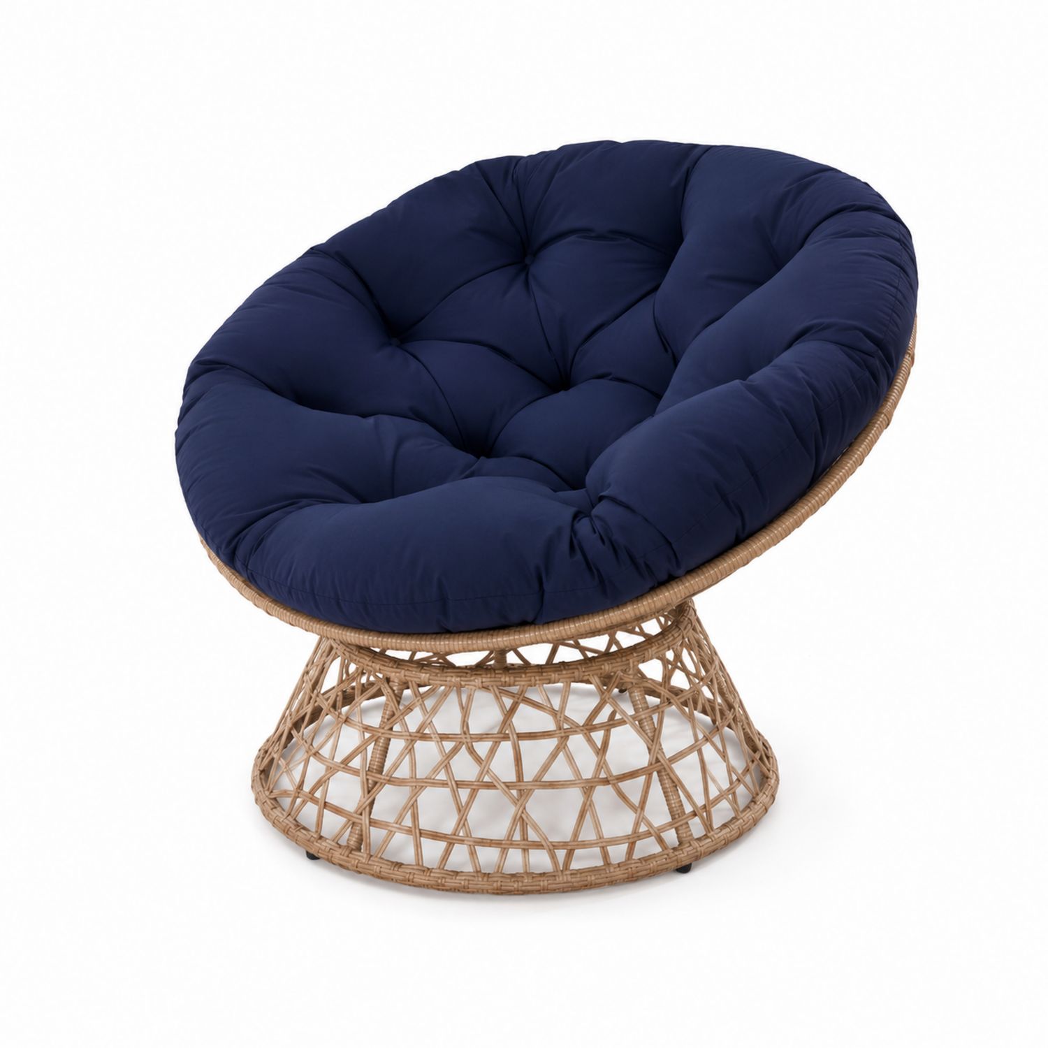 Poltrona Papasan in Rattan e Tessuto Blu