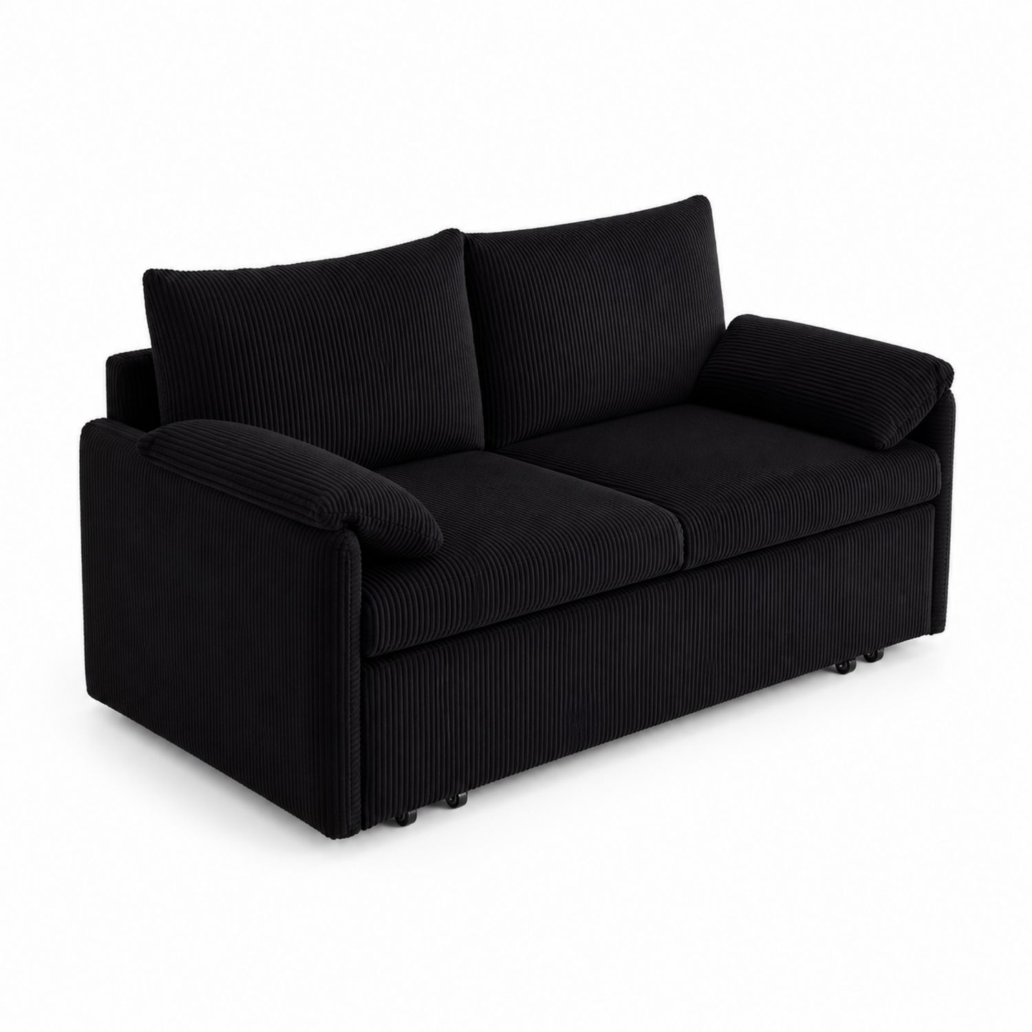 Divano letto in velluto a coste nero 200 cm