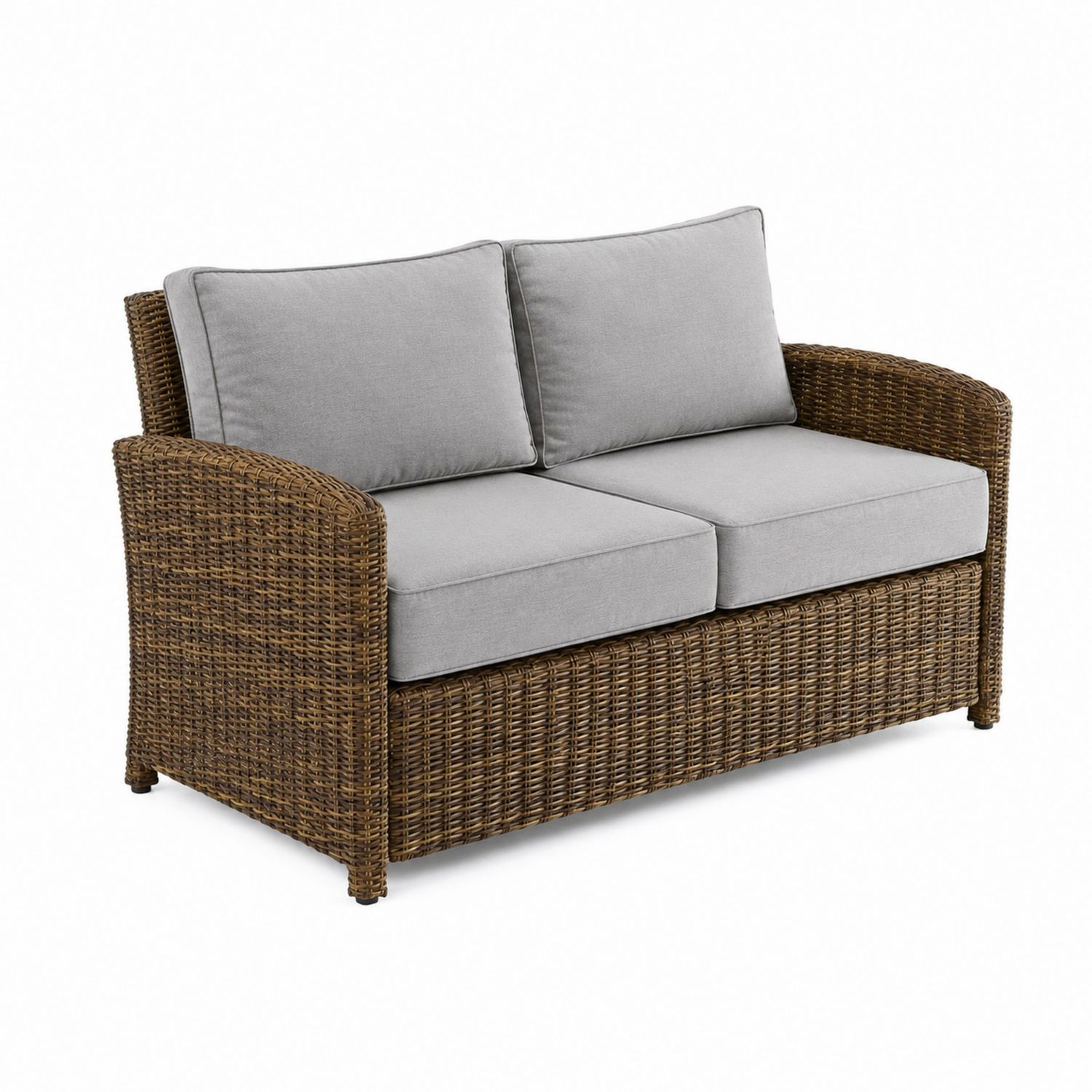 Divano da esterno in rattan con cuscini in poliestere grigio, 128 cm