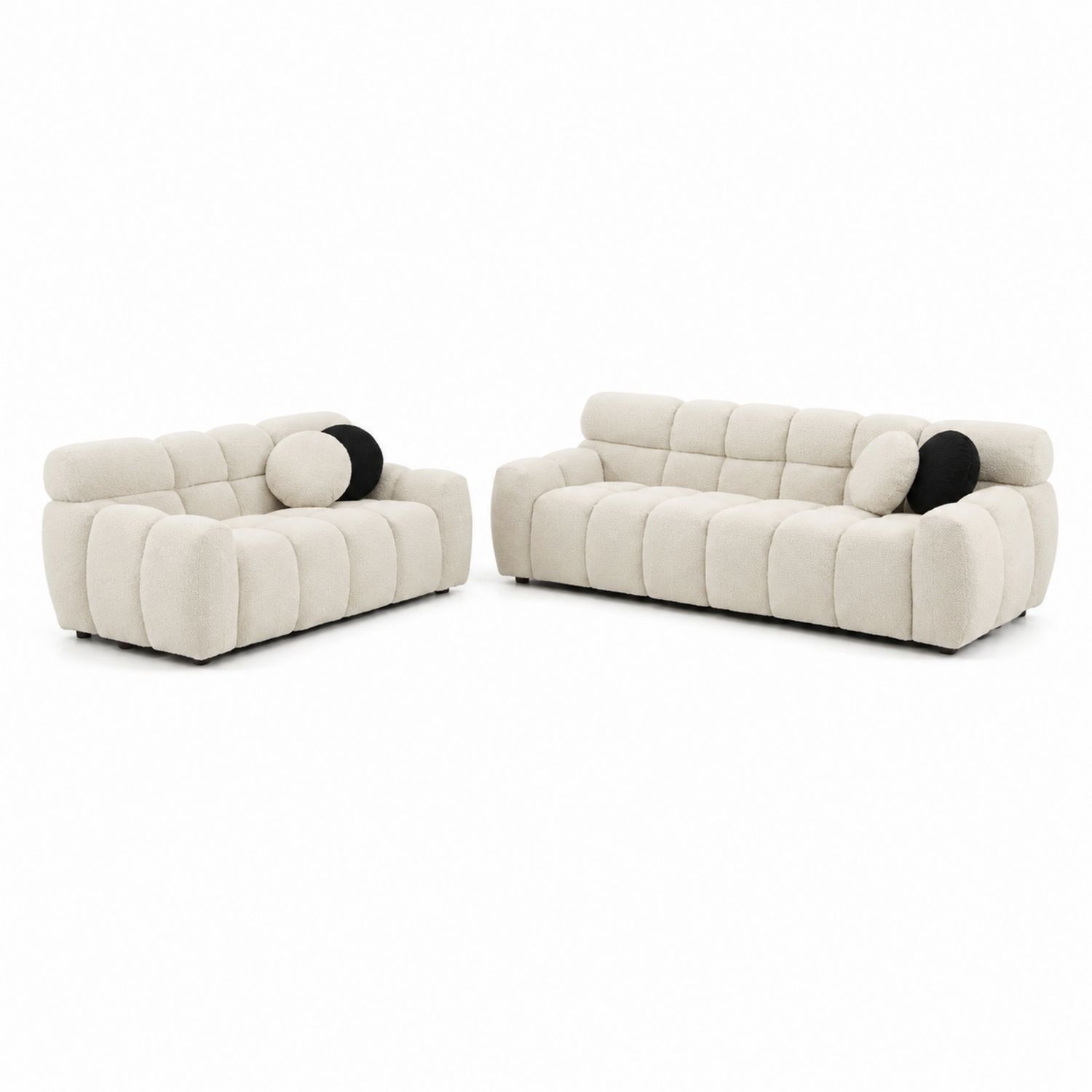 Set Divano Componibile in Poliestere Beige e Nero, 2 Pezzi