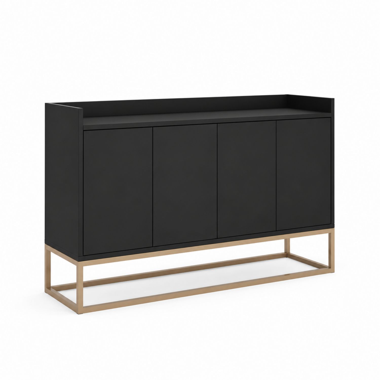Credenza in Legno Composito Nero con Base in Metallo