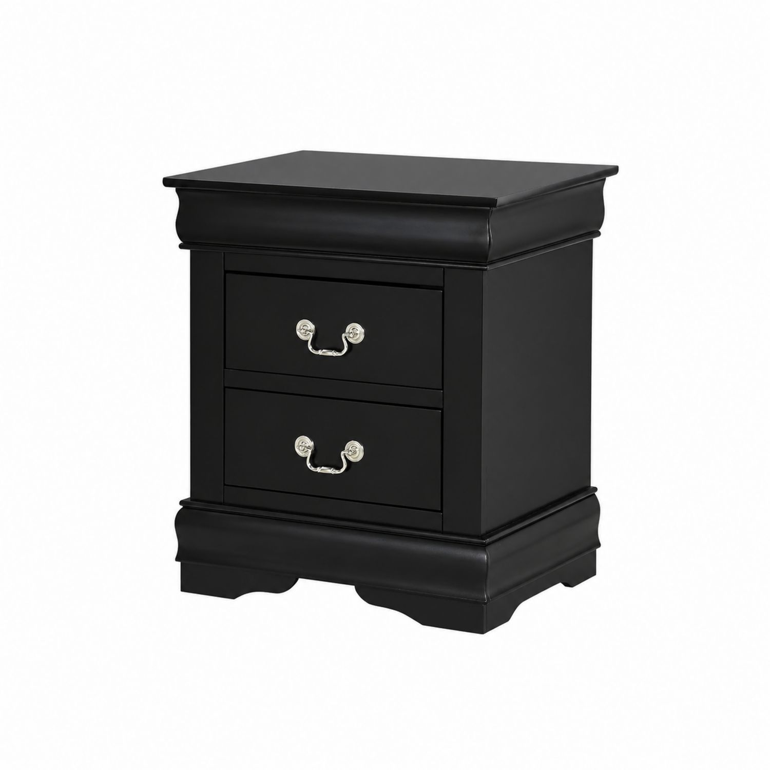Comodino a Due Cassetti in Legno Nero