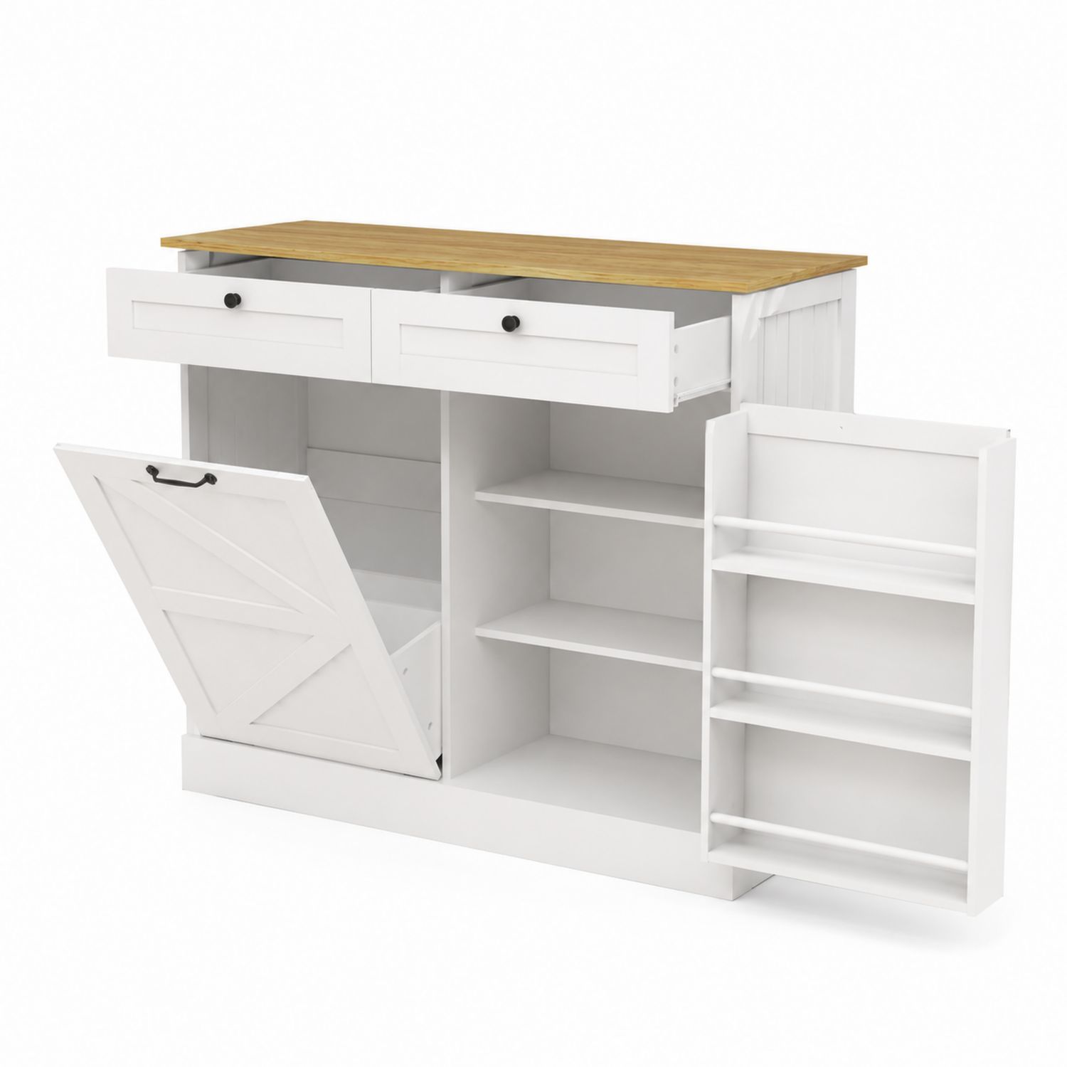 Credenza in Legno Bianco con Cassetti e Ripiani