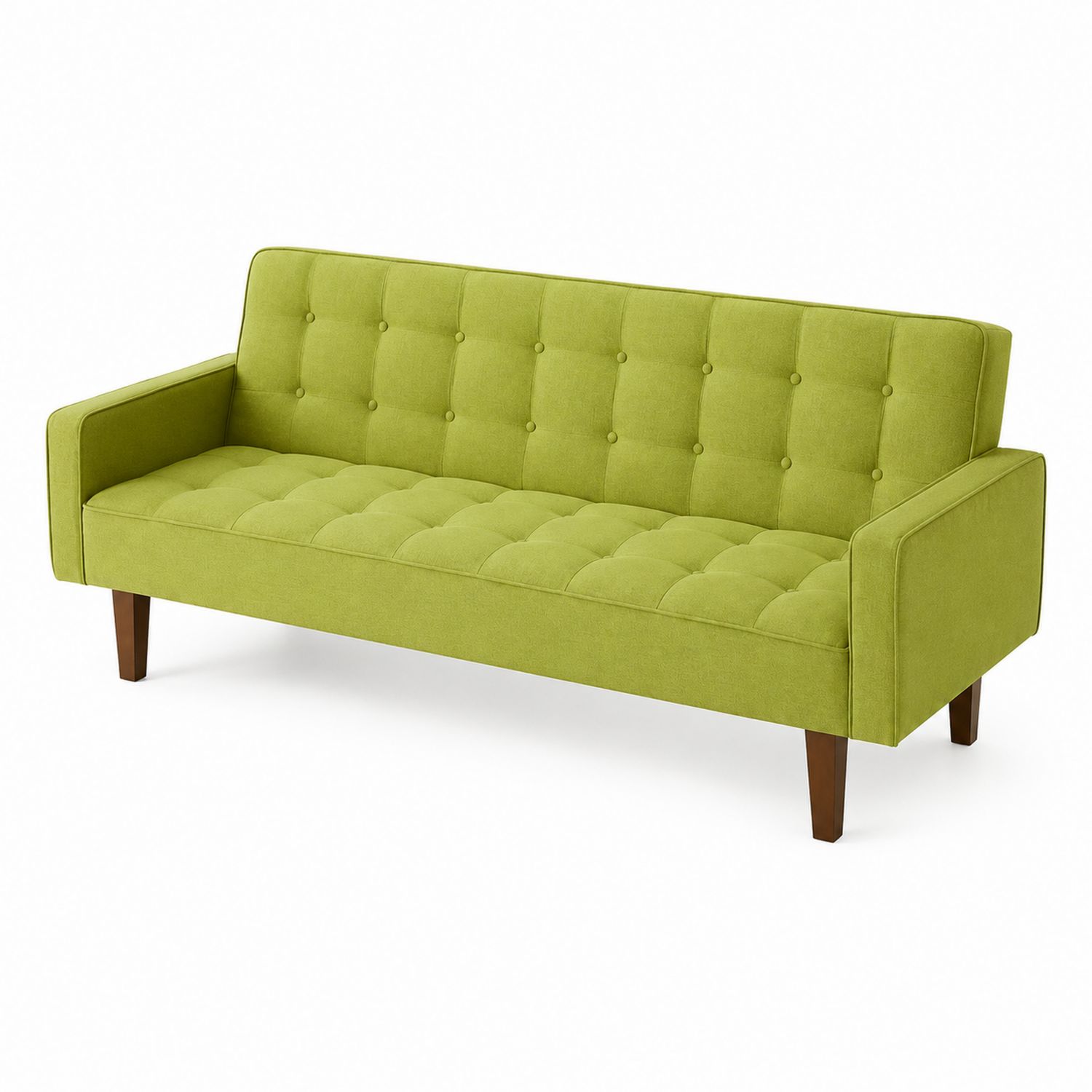 Divano a tre posti tessuto poliestere Verde con gambe in legno