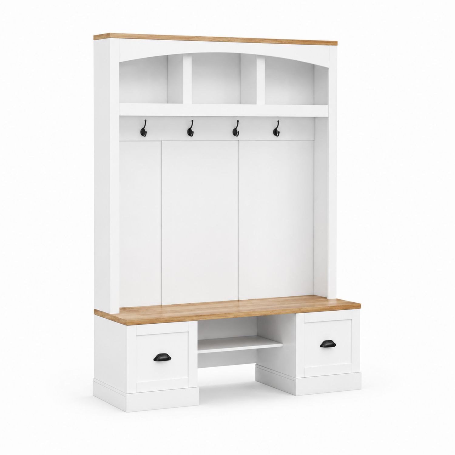 Attaccapanni con panca in legno e MDF Bianco/Naturale