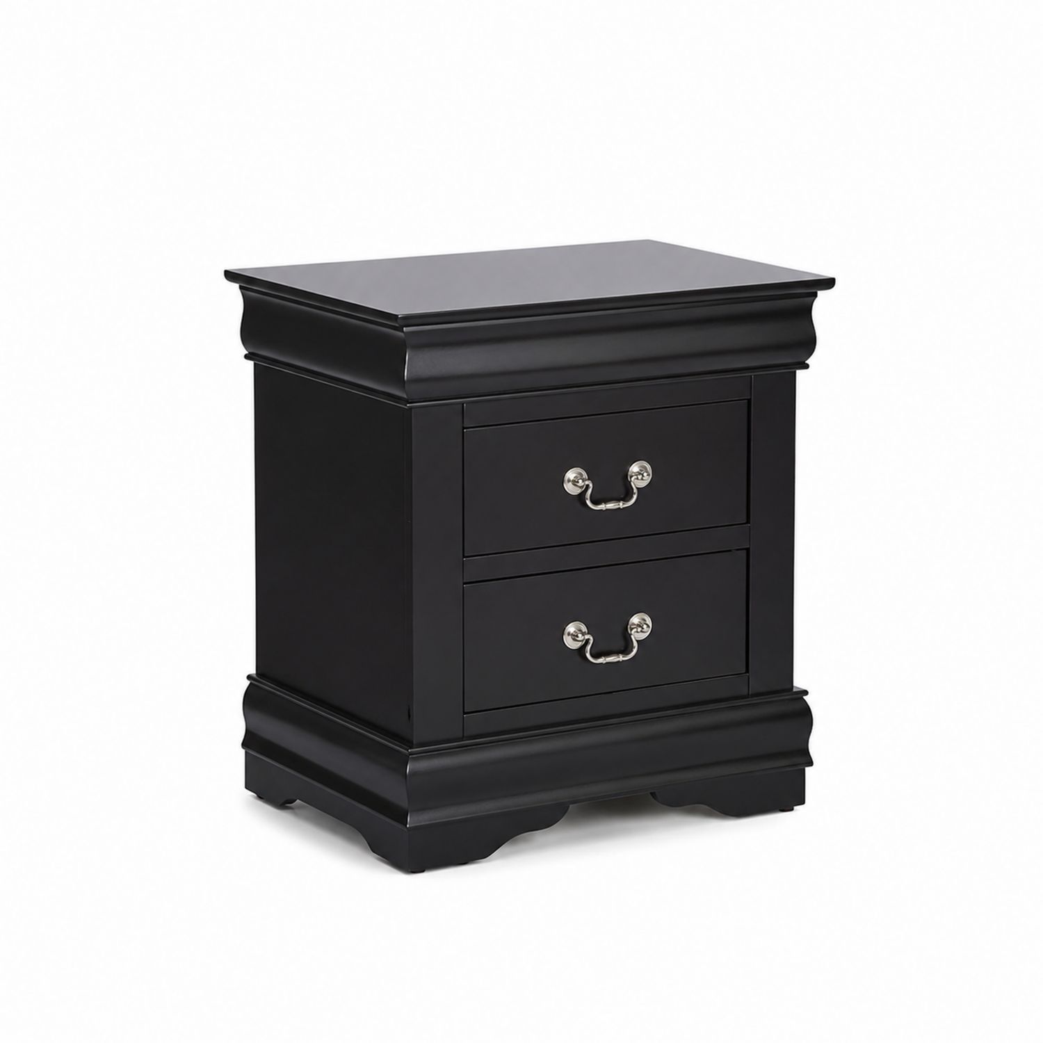 Comodino in legno nero con due cassetti
