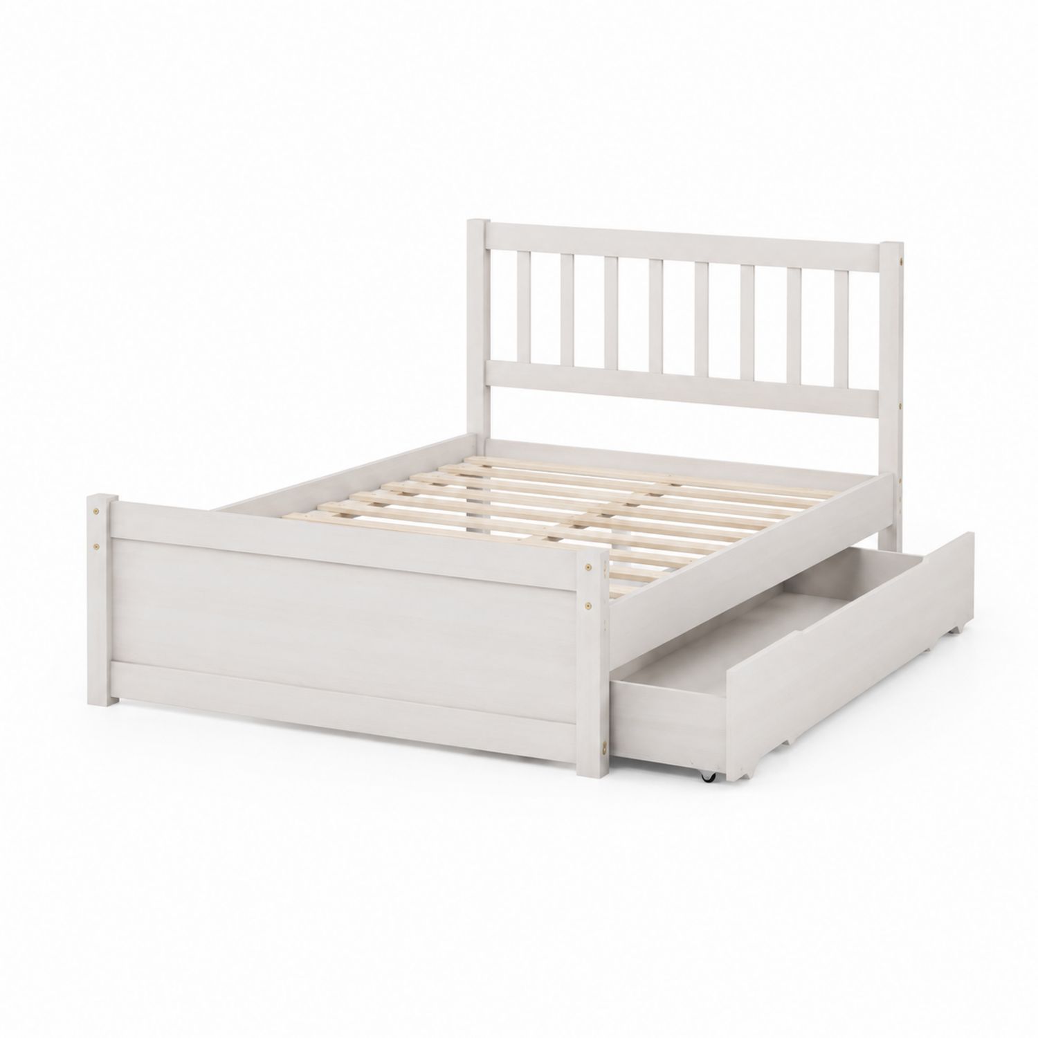 Letto matrimoniale in legno di pino con cassetto, Bianco, 200x160x100 cm