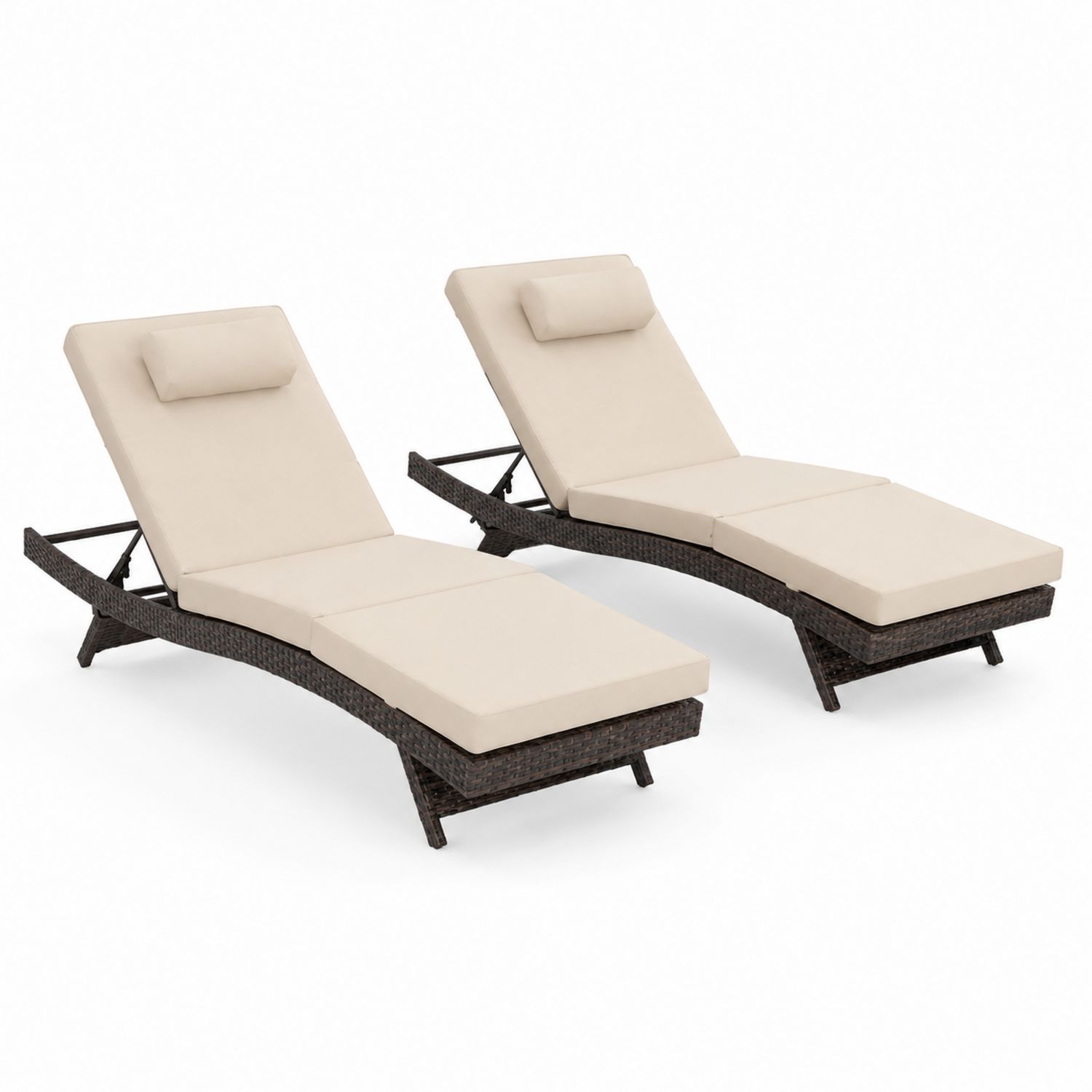 Set di 2 lettini prendisole in rattan e tessuto crema/marrone