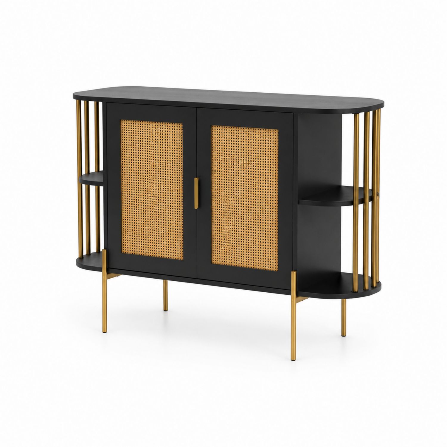 Credenza rettangolare 2 ante in rattan e metallo