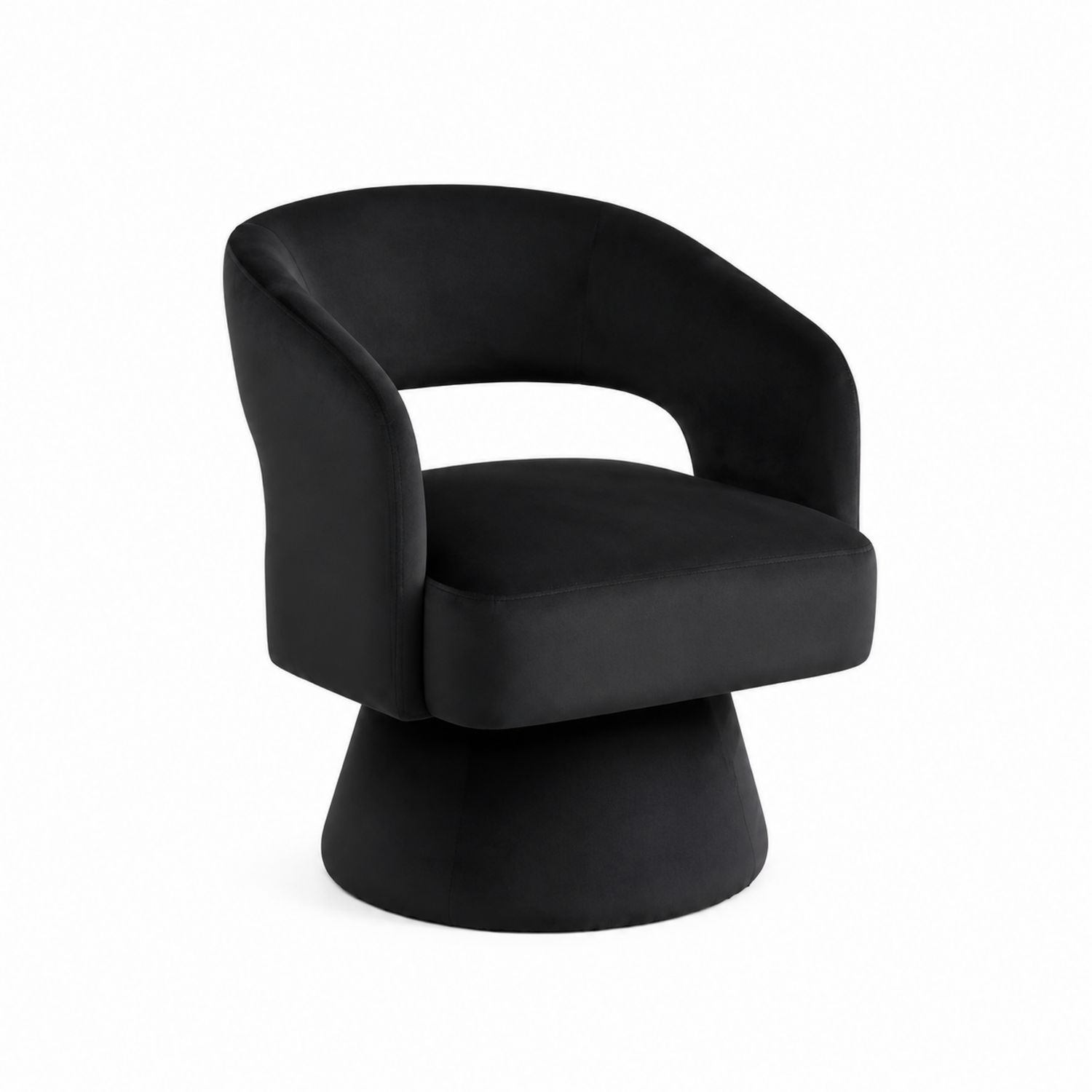 Poltrona girevole in velluto nero con base a cono