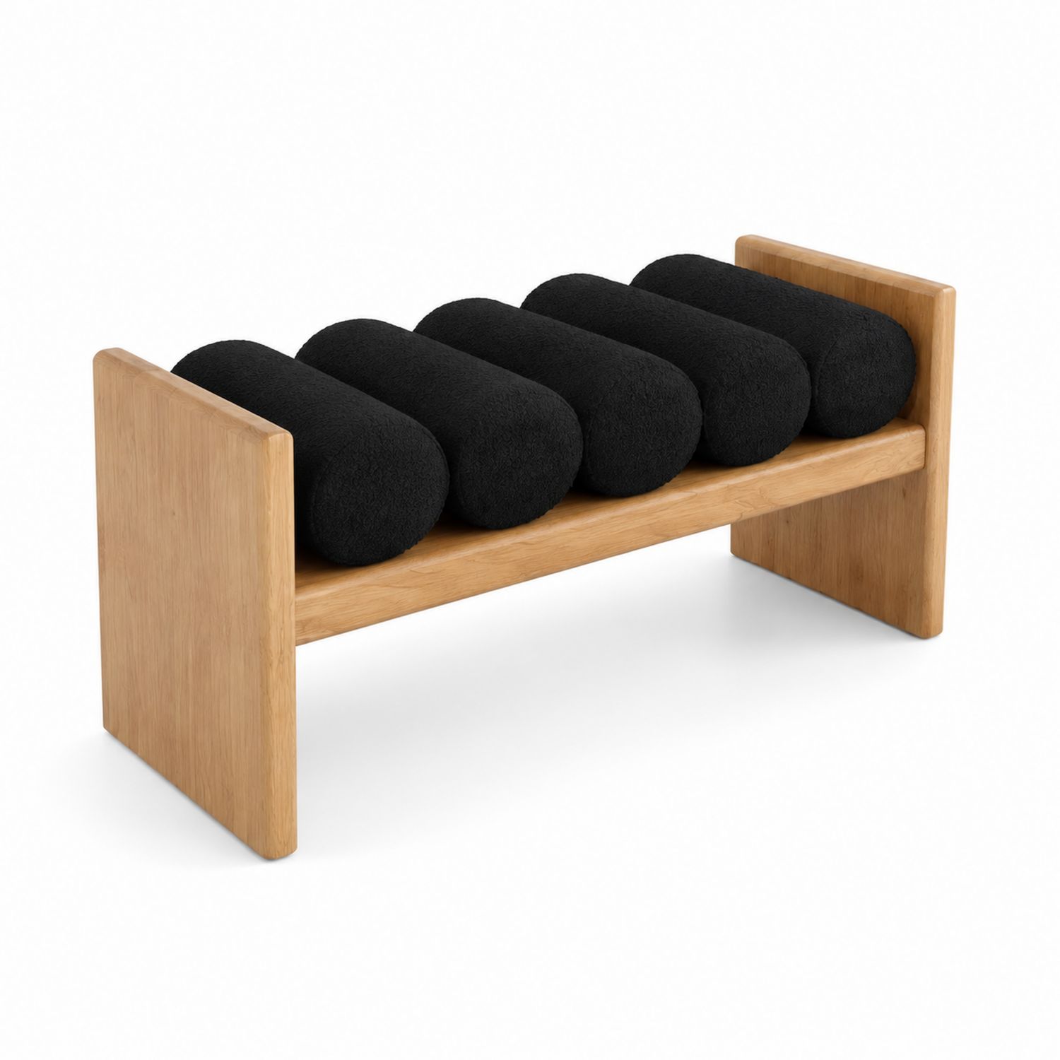 Panca in legno con cuscini neri
