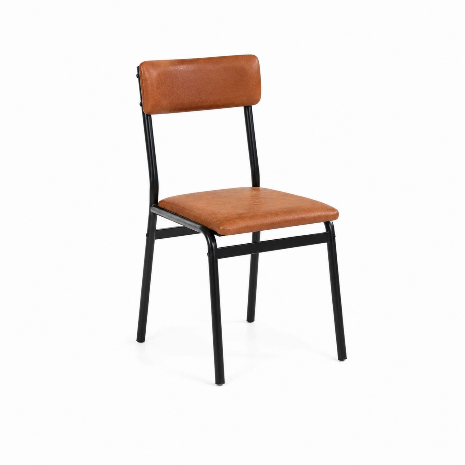 Sedia in pelle sintetica marrone con struttura in metallo nero, 80 cm