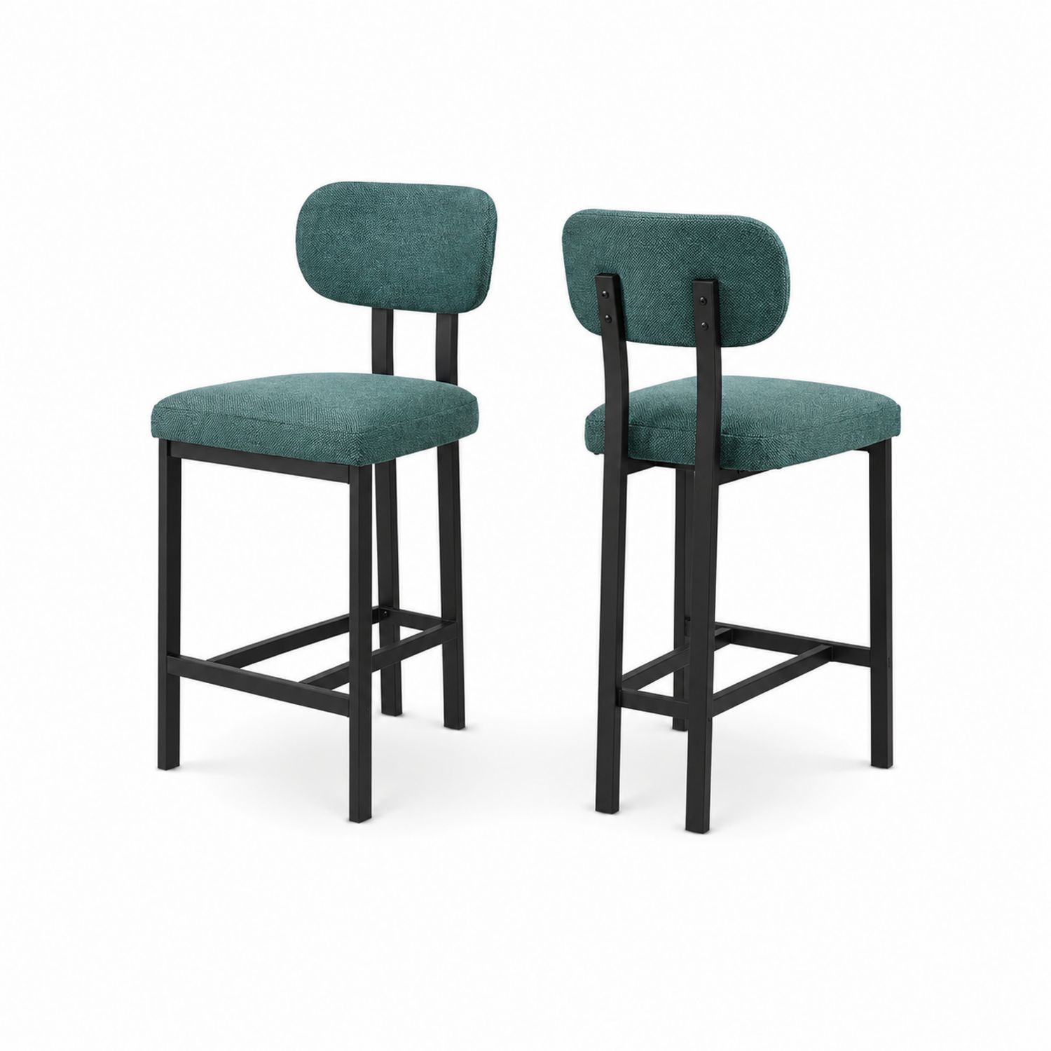 Set di 2 sgabelli da bar in tessuto e metallo blu petrolio e nero