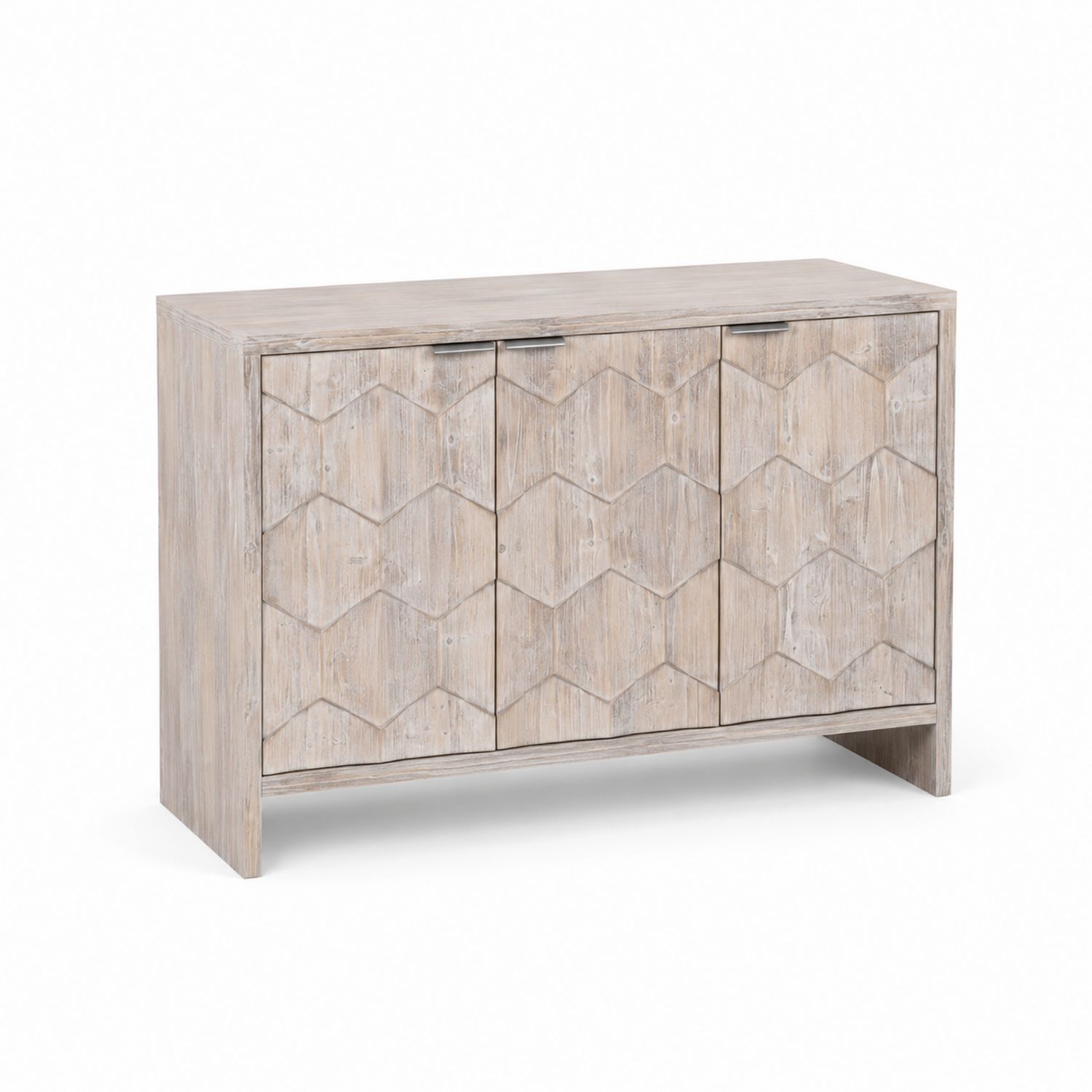 Credenza in legno massello con ante geometriche 120x40x85 cm Rovere chiaro