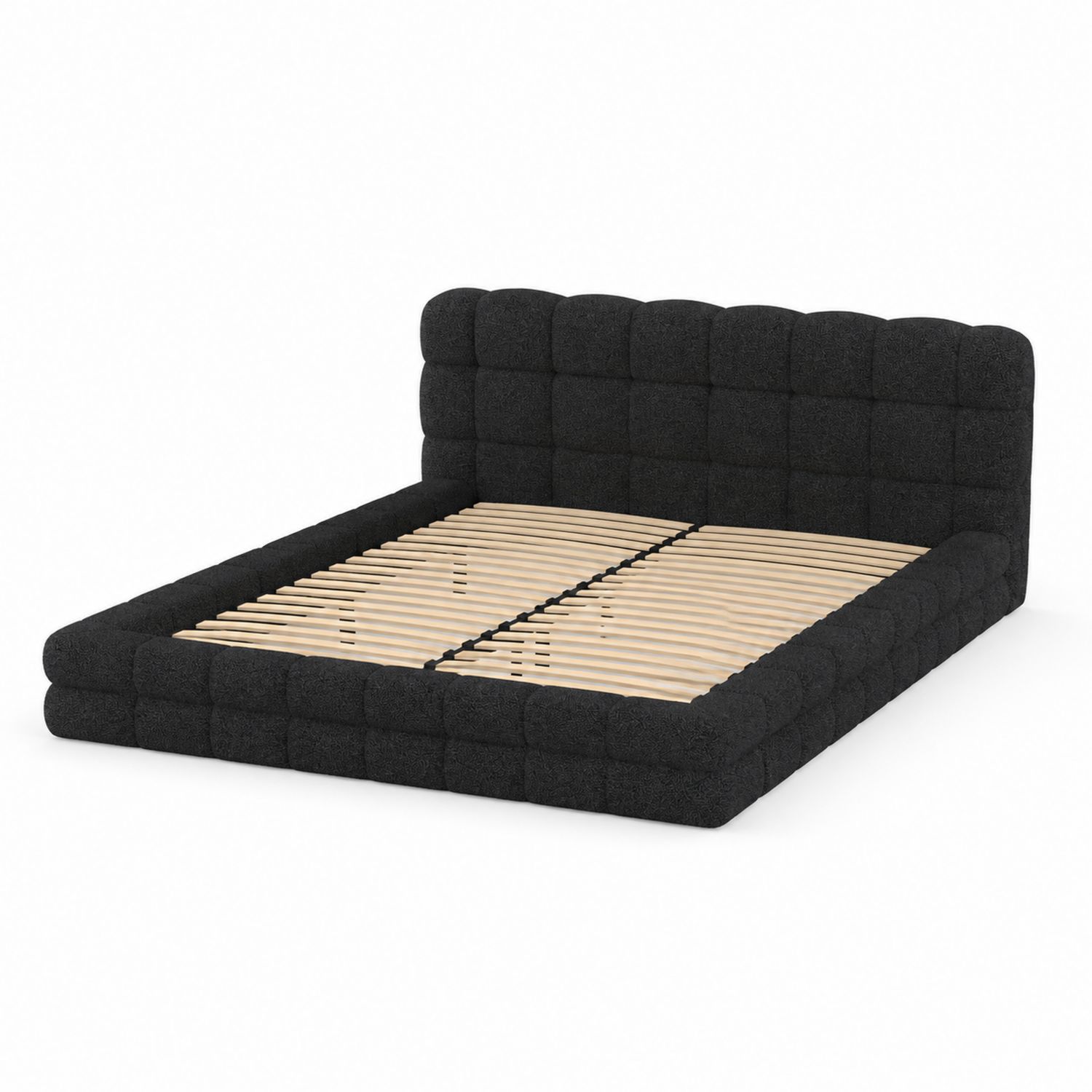 Letto matrimoniale nero in tessuto con doghe 160x200 cm