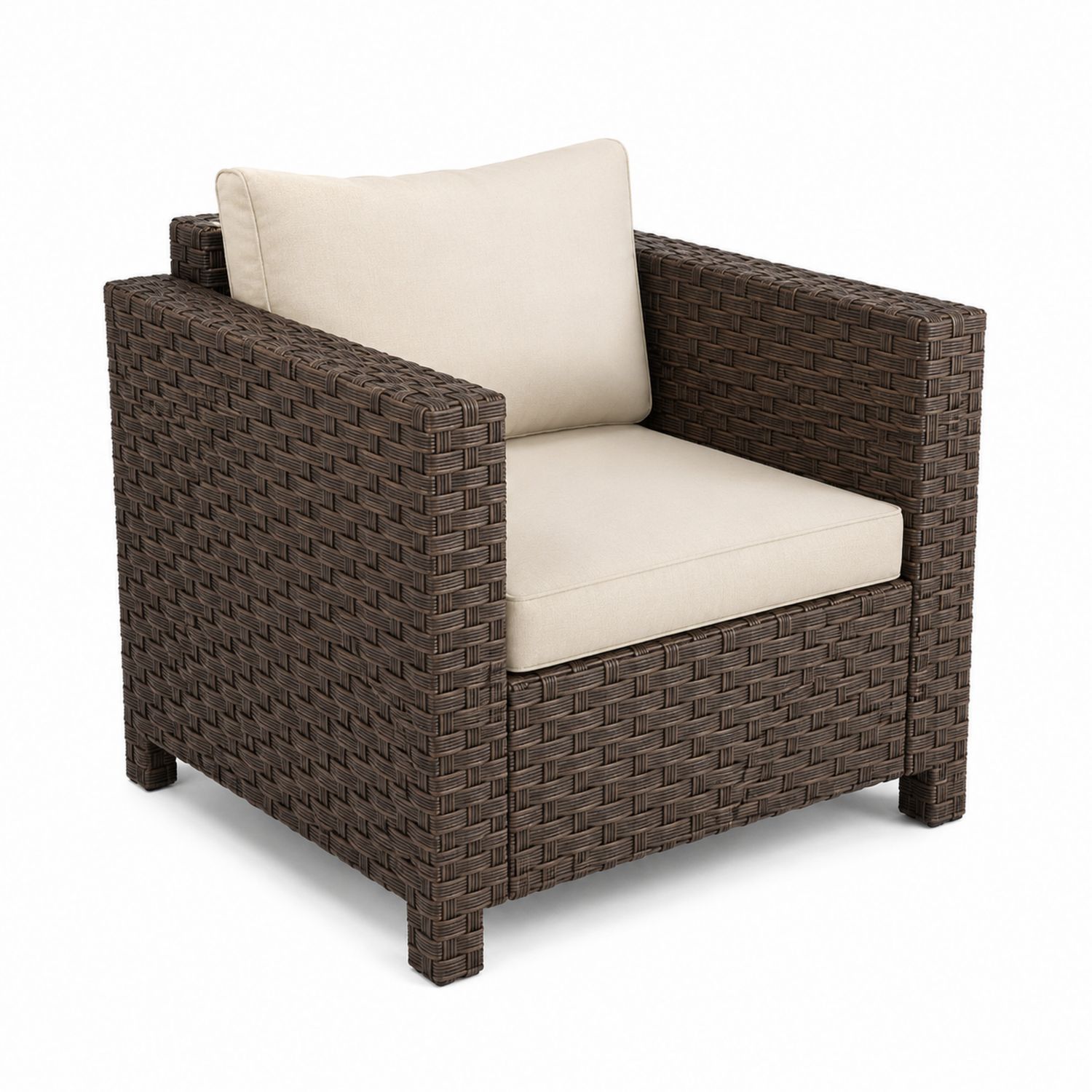 Poltrona da Esterno in Rattan con Cuscini Beige