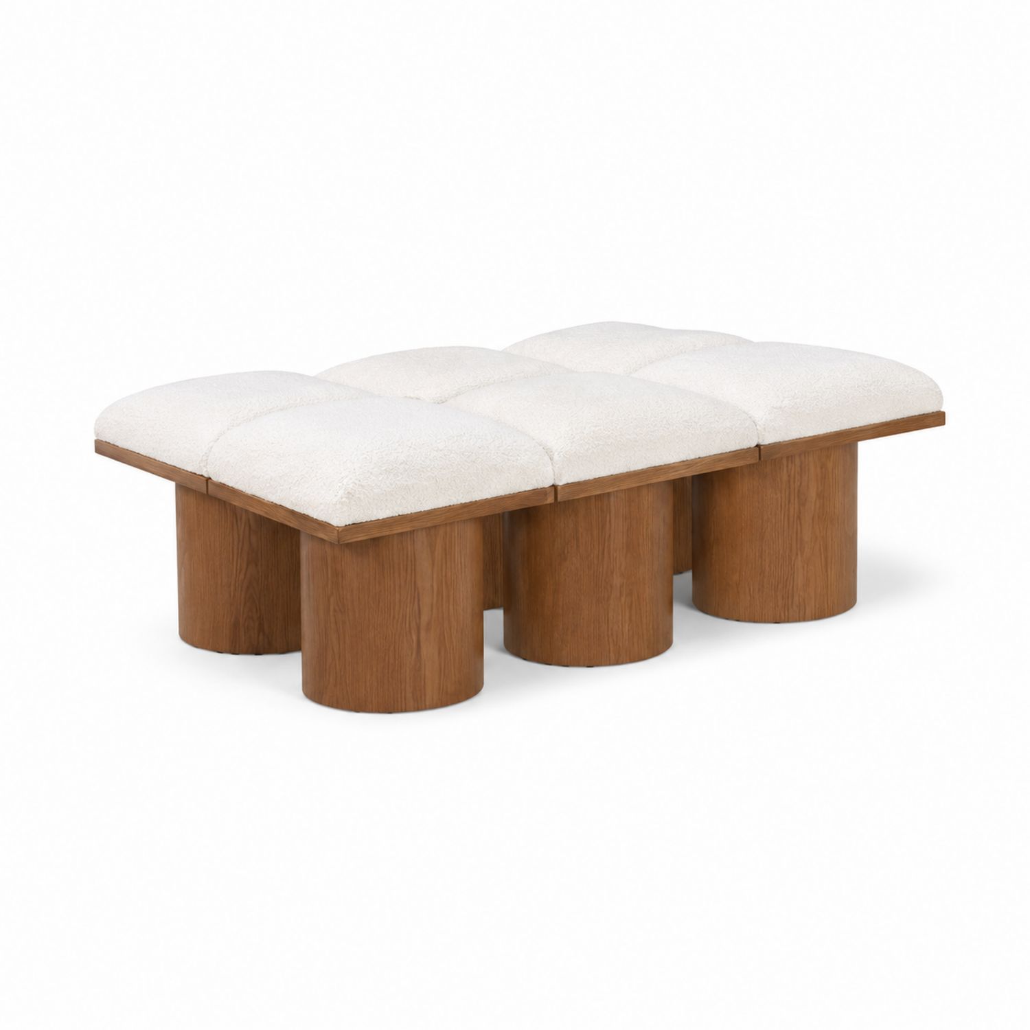 Panca in Legno e Tessuto Bouclé Bianco