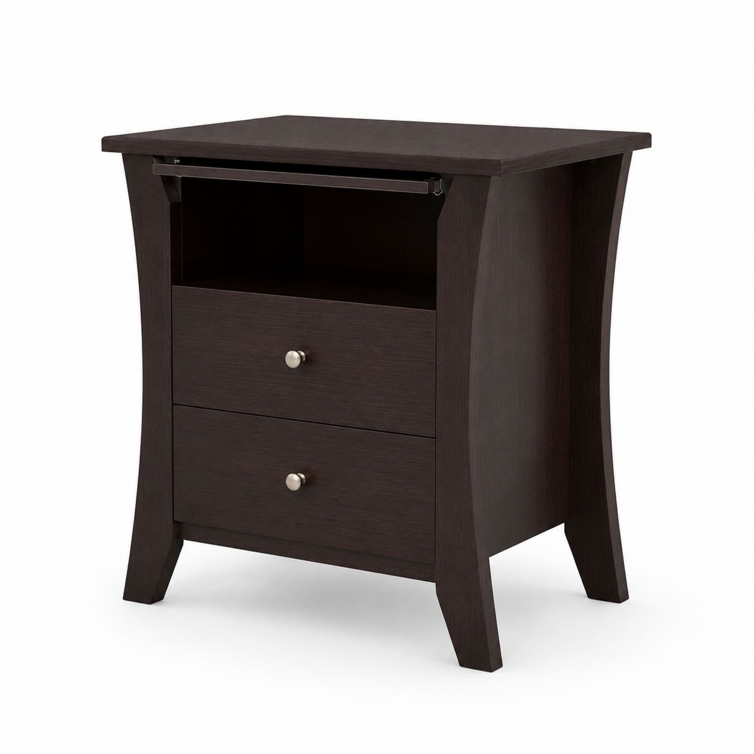 Comodino in MDF con Due Cassetti Metallo Marrone Scuro