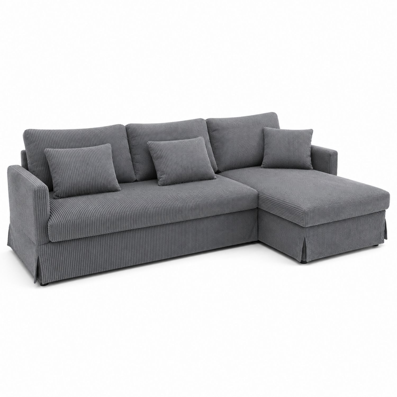 Divano angolare con chaise longue in velluto a coste grigio