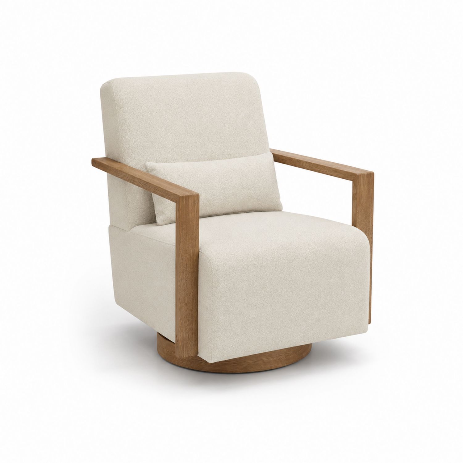 Poltrona girevole in legno e tessuto beige