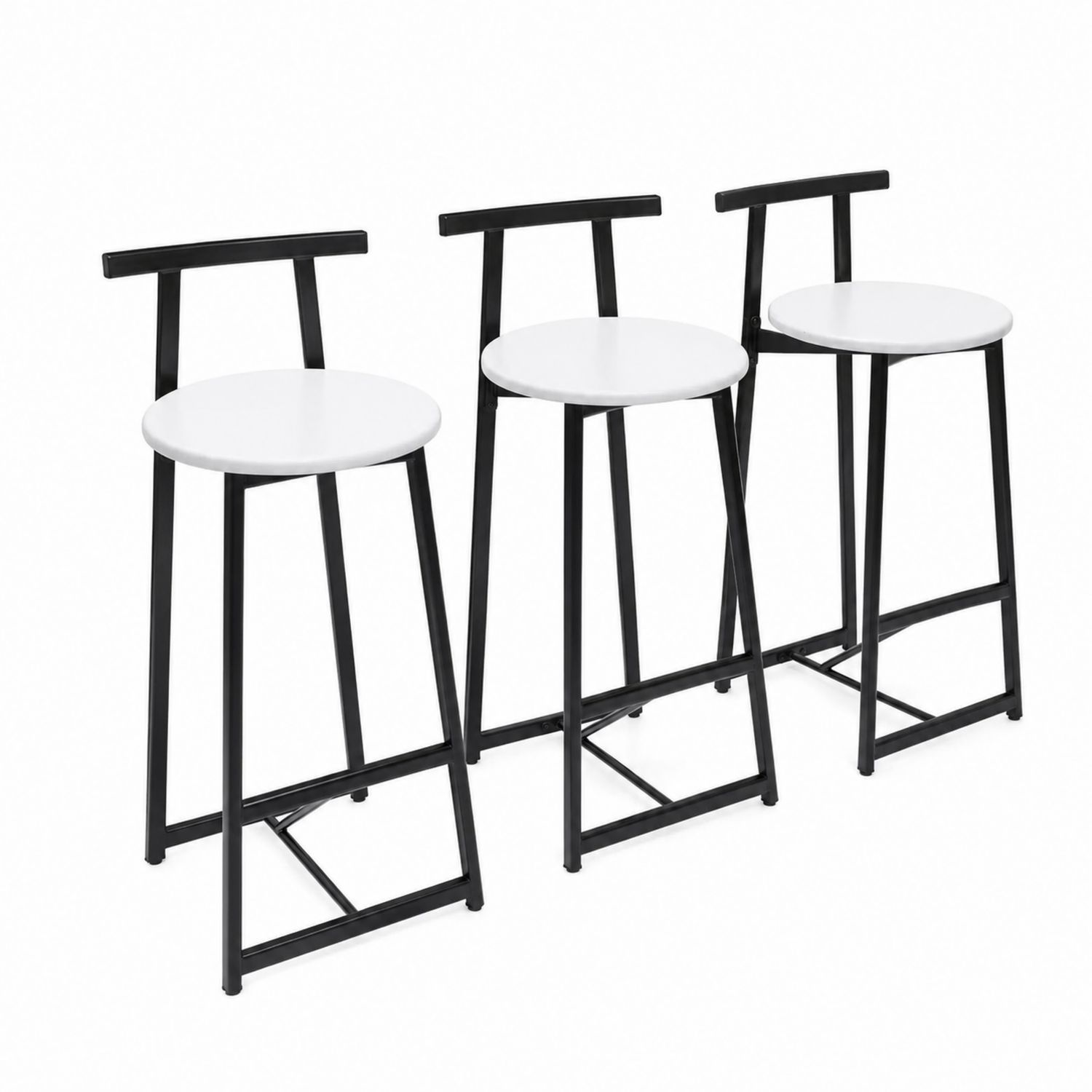 Set di Sgabelli da Bar in Metallo Nero e MDF Bianco