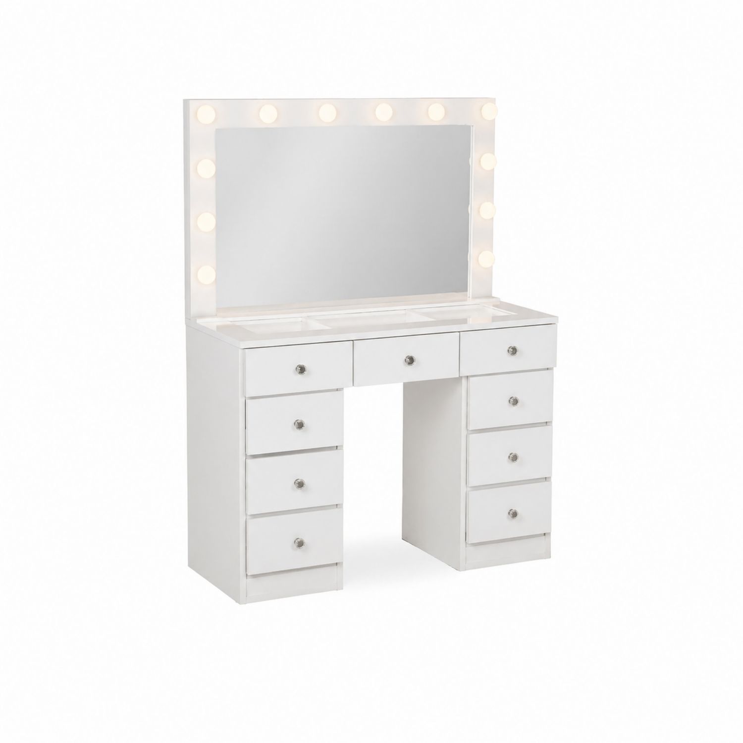 Toeletta con Specchio e Lampadine LED in Legno MDF Bianco