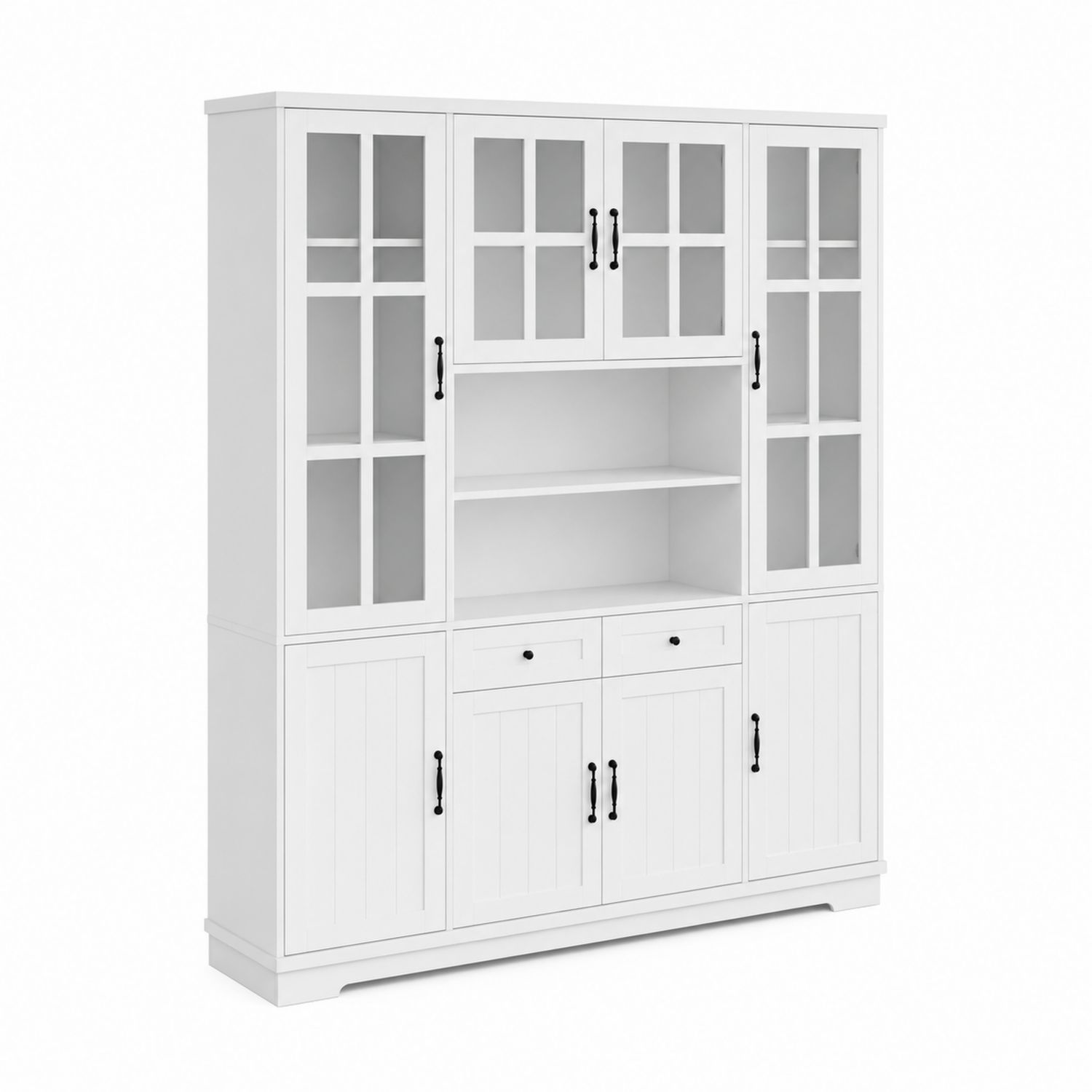 Armadio con Vetrine in MDF e Vetro Temperato Bianco con Cassetti