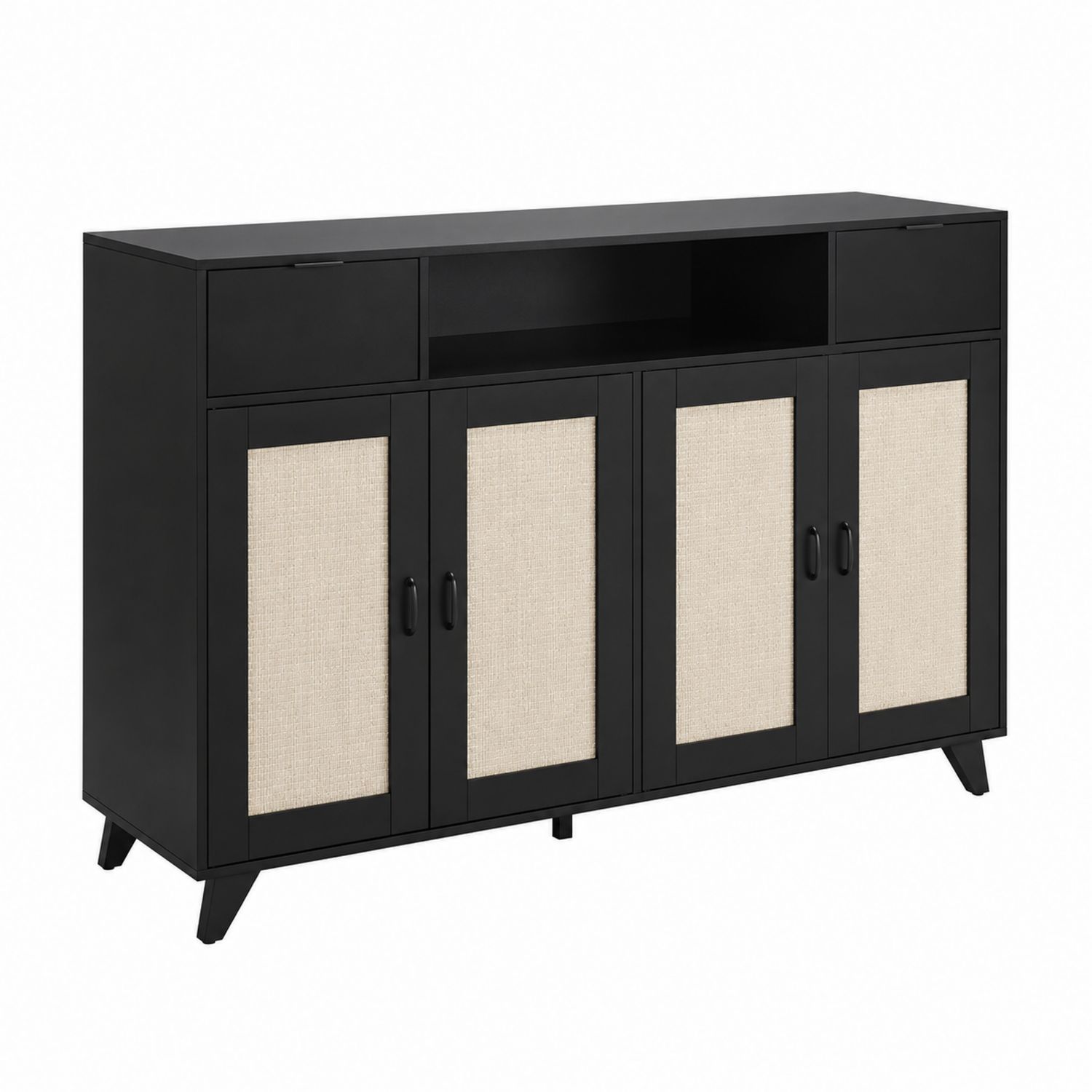 Credenza in Legno e Tessuto Nero e Beige 120 cm