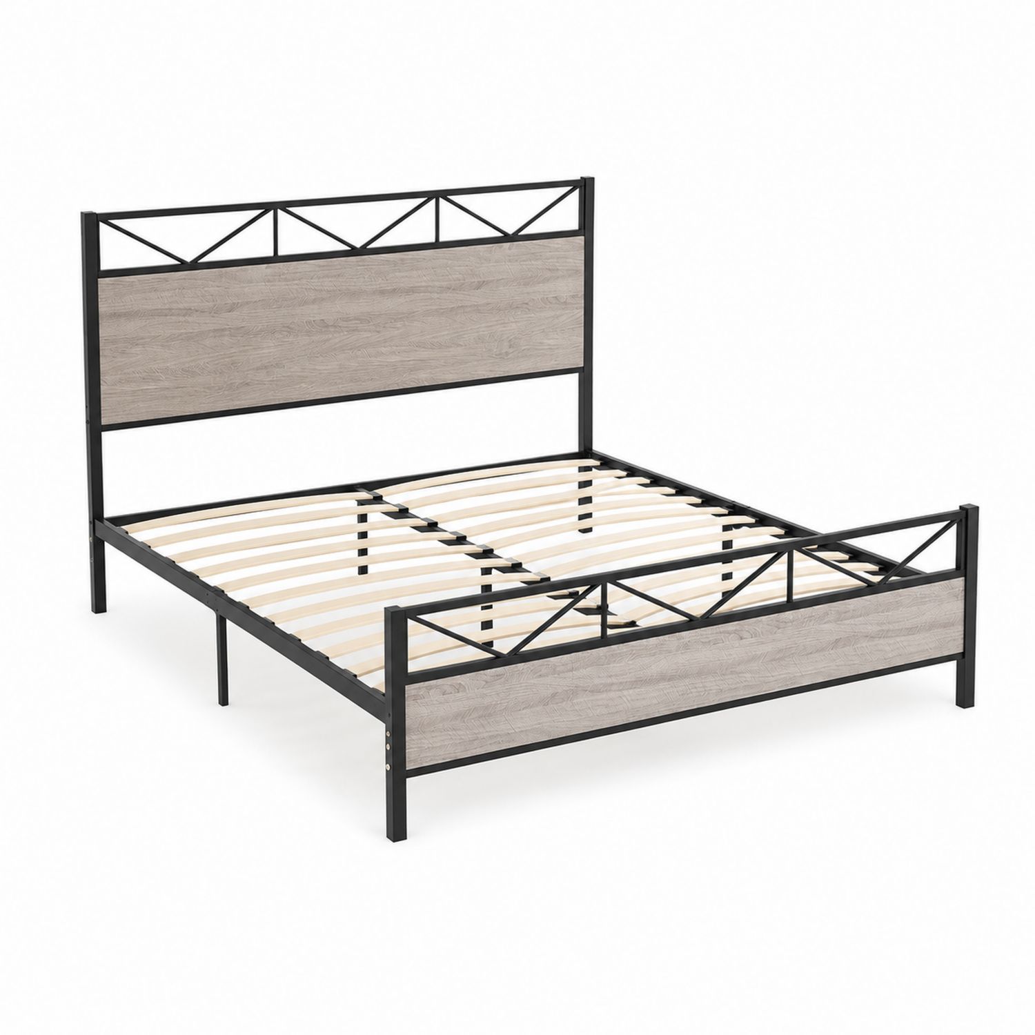 Letto matrimoniale in metallo e MDF 200x160 cm Nero e Legno Naturale