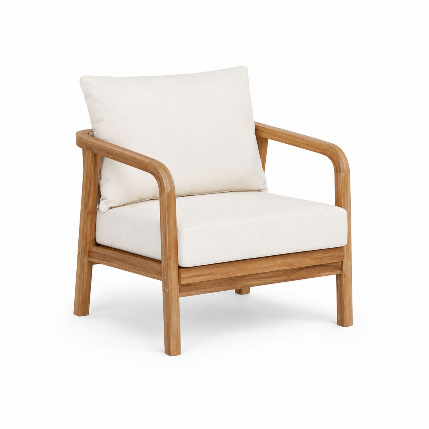 Sedia in Legno di Teak con Cuscini Bianchi